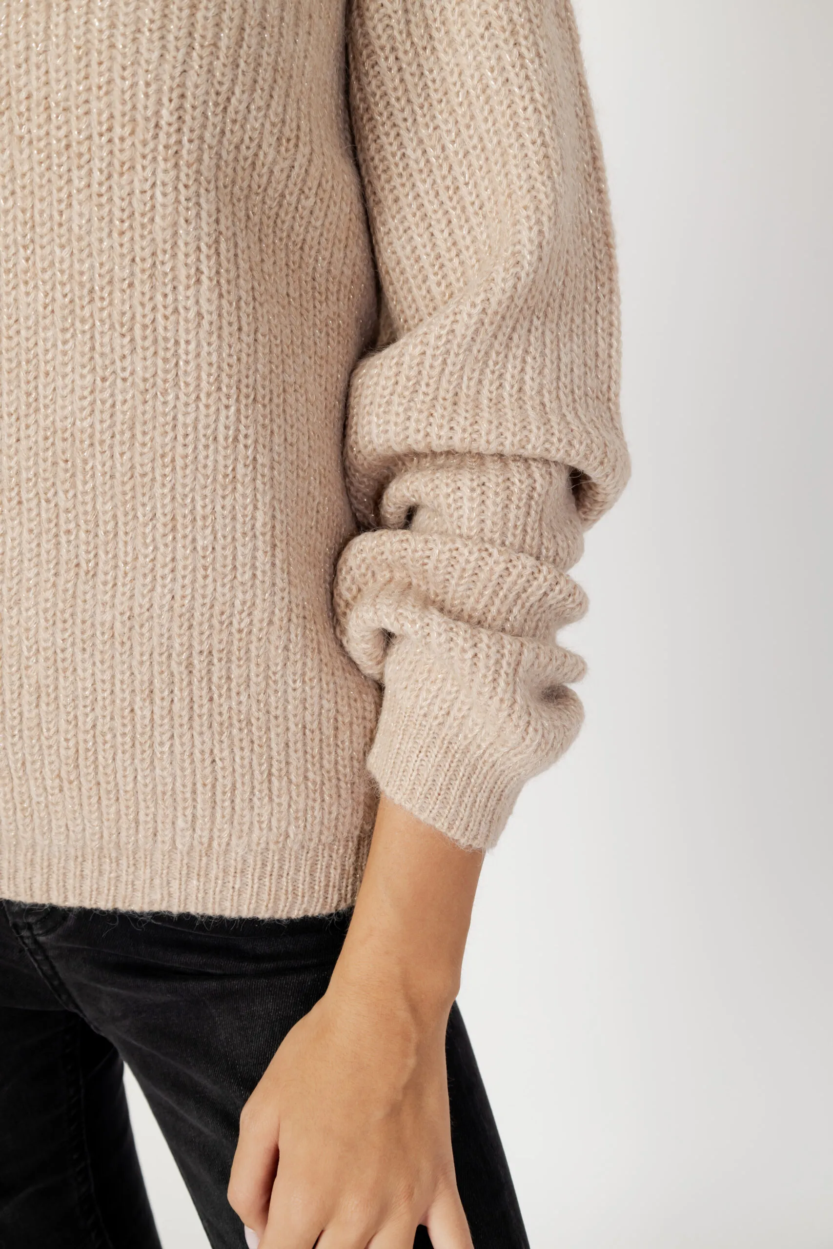 Maglione Vila Clothes vicutie l/s rev glitter knit top/pb Beige chiaro