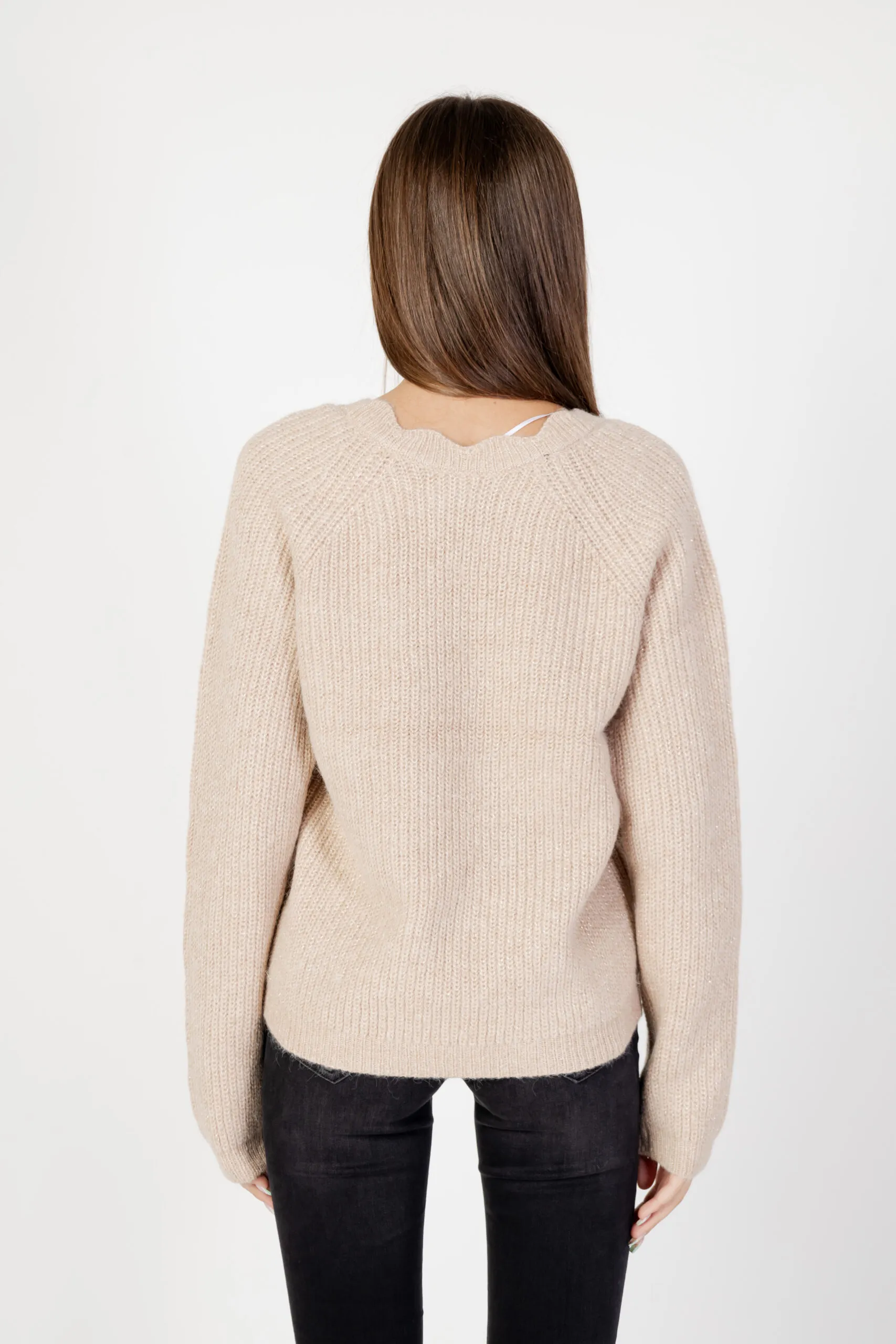 Maglione Vila Clothes vicutie l/s rev glitter knit top/pb Beige chiaro