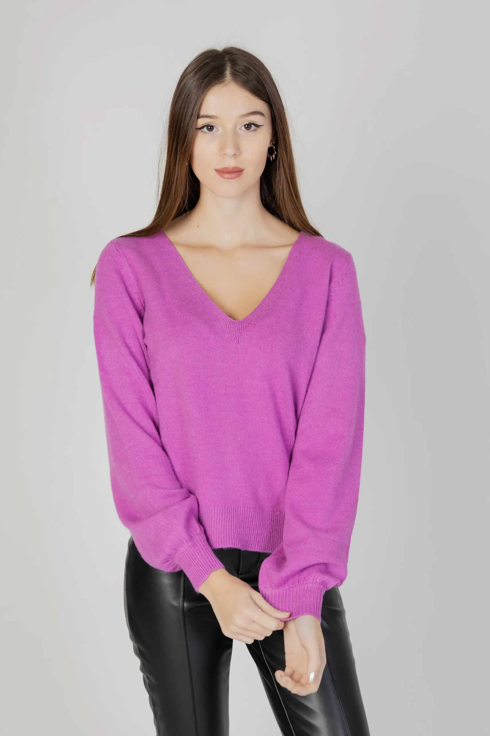 Maglione Vila Clothes VIRIL REV V-NECK L/S KNIT TOP – NOOS Magenta