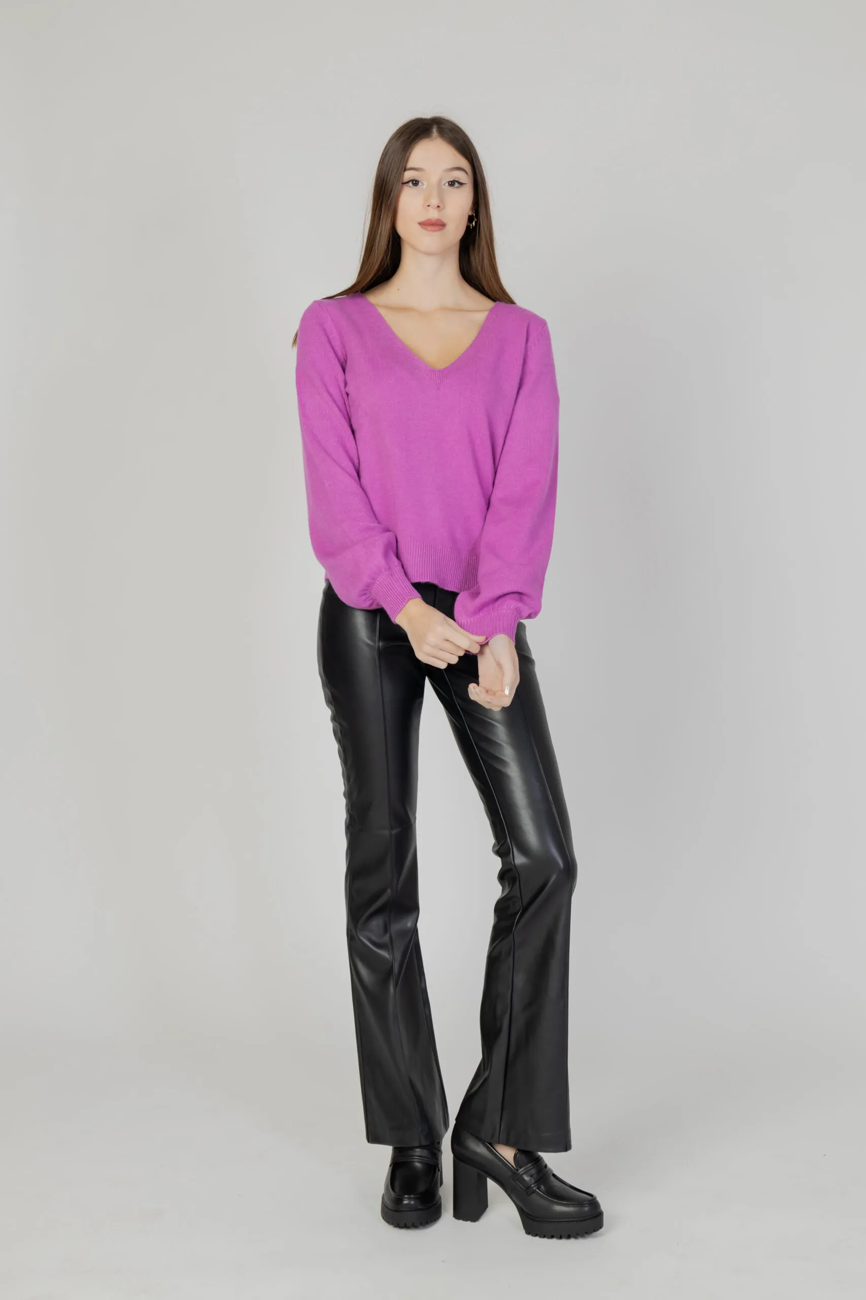 Maglione Vila Clothes VIRIL REV V-NECK L/S KNIT TOP – NOOS Magenta