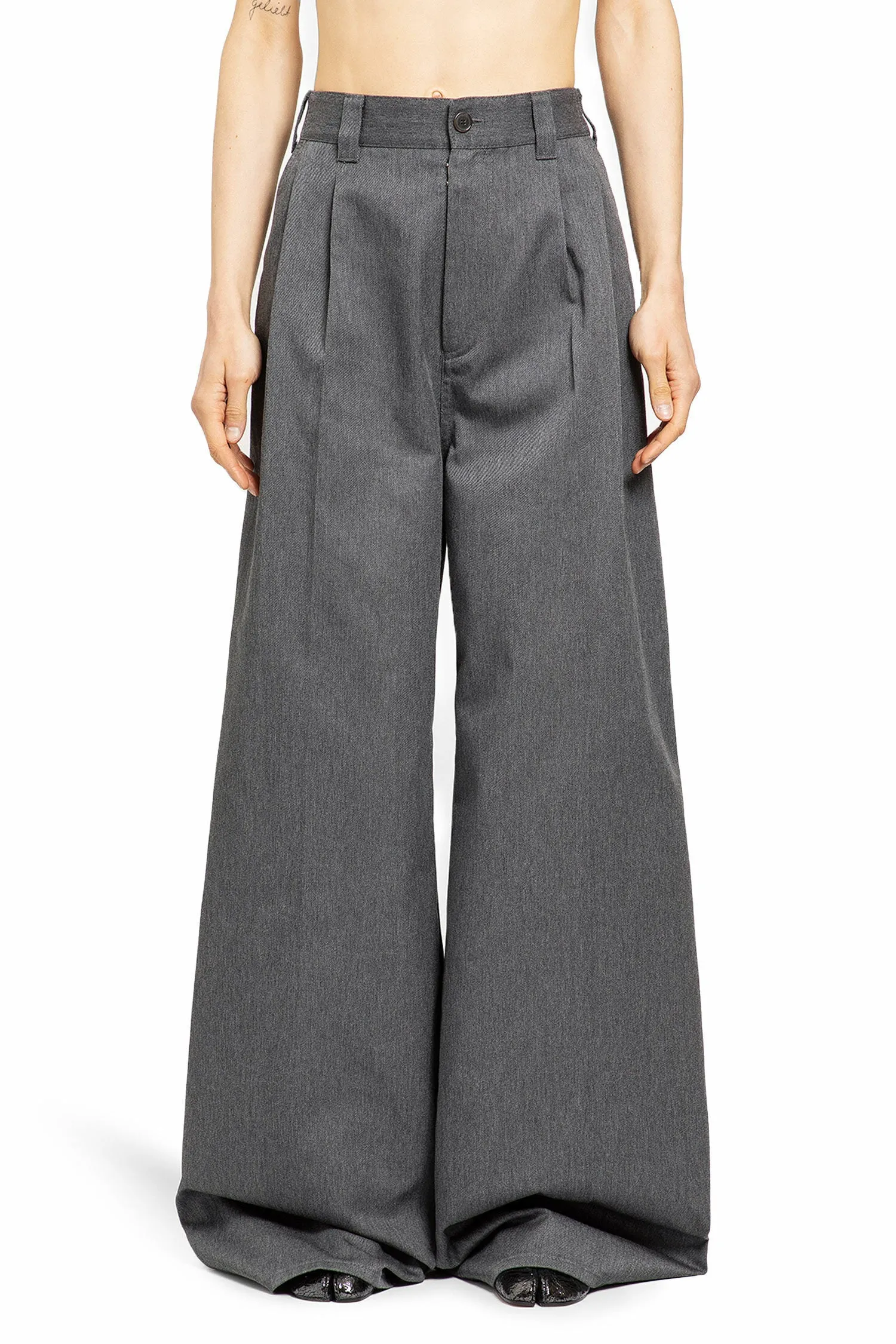 maison margiela  cotton wool wide leg trousers 