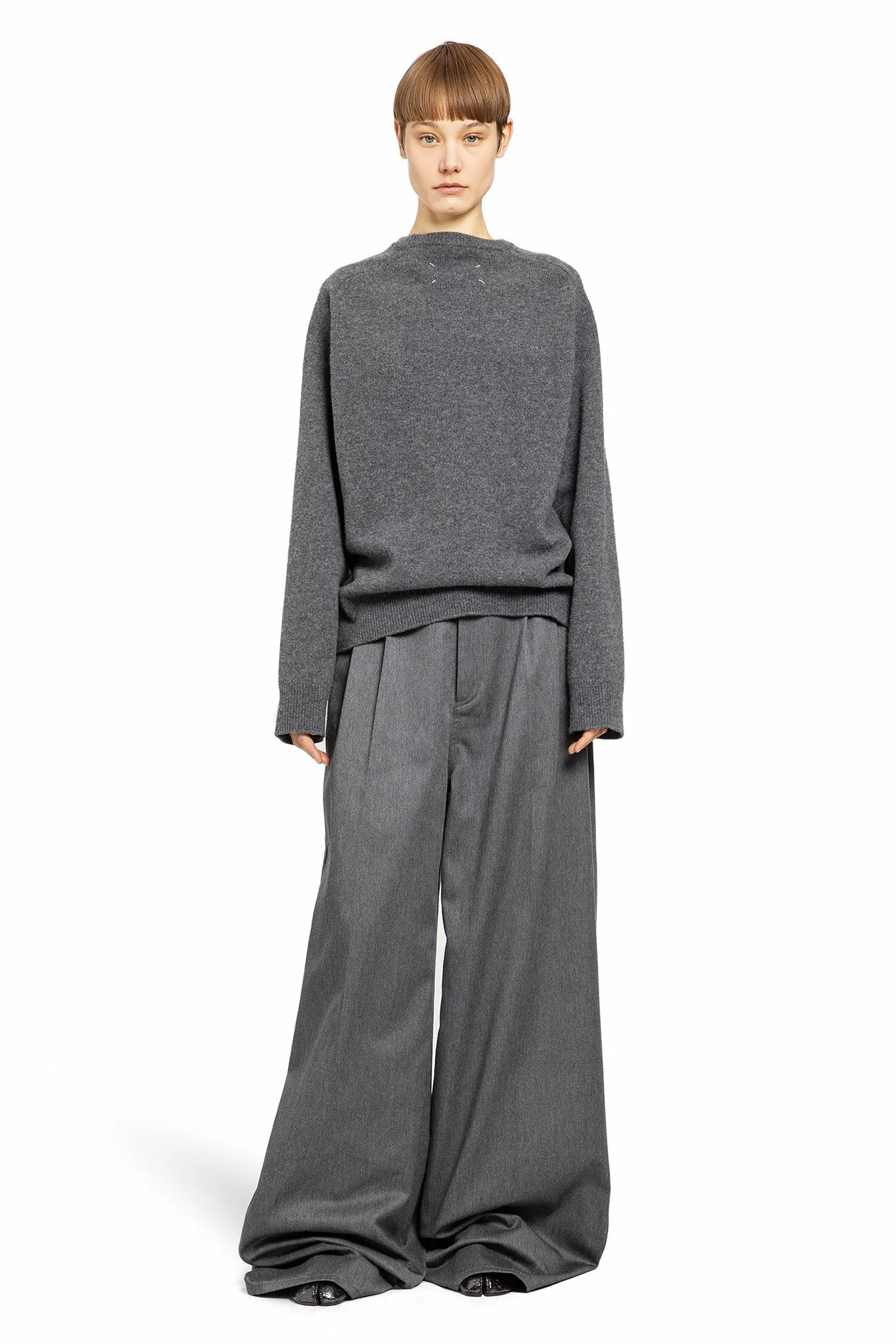 maison margiela  cotton wool wide leg trousers 