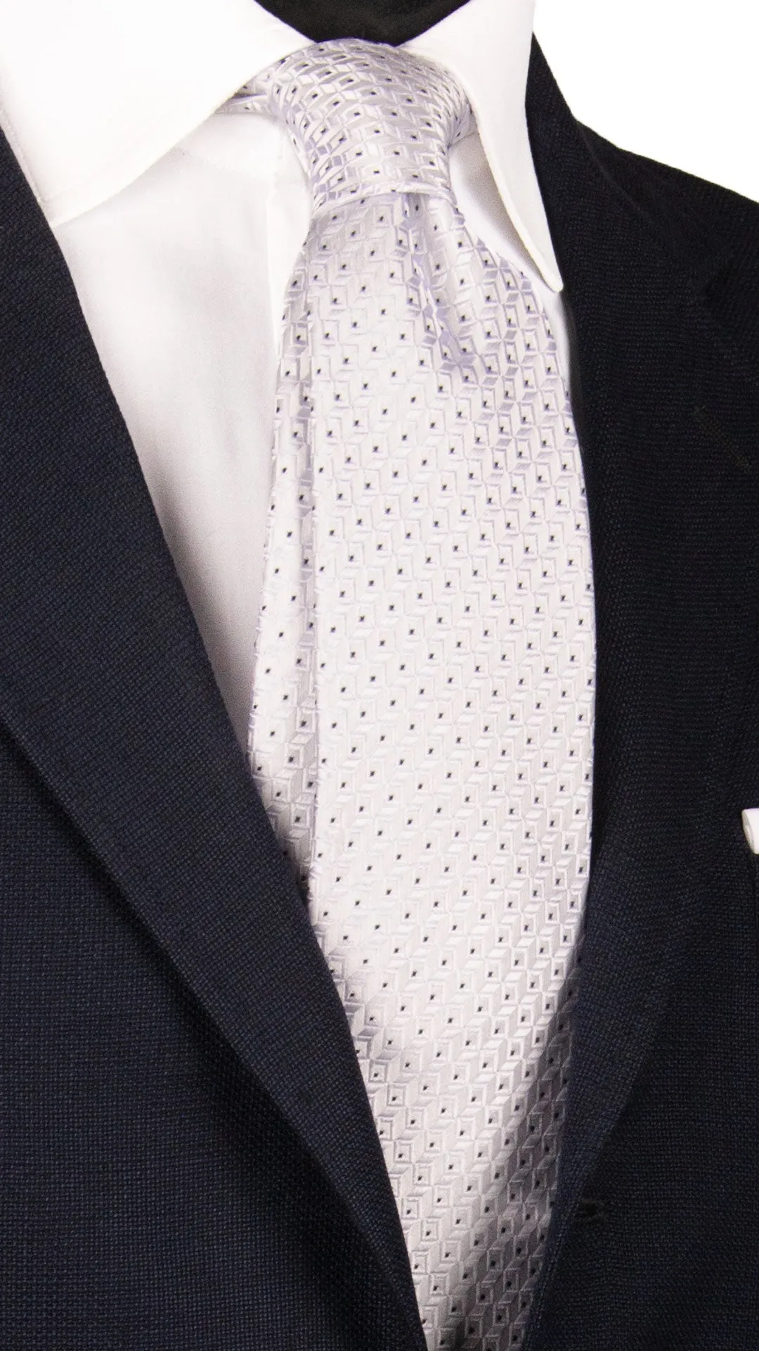 Man Pearl White Ceremony Silk Tie Tone on Tone Blue Pattern CY6981