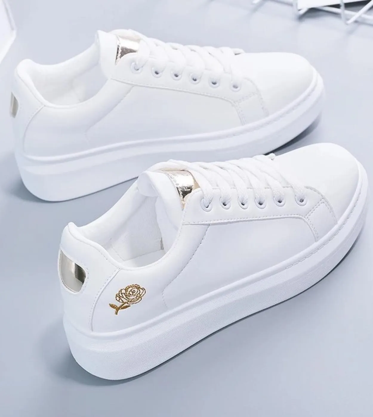 New Spring Tenis Feminino Lace Up White Shoes Woman Pu Leather Solid Color Female Shoes Casual Women Shoes Sneakerswome