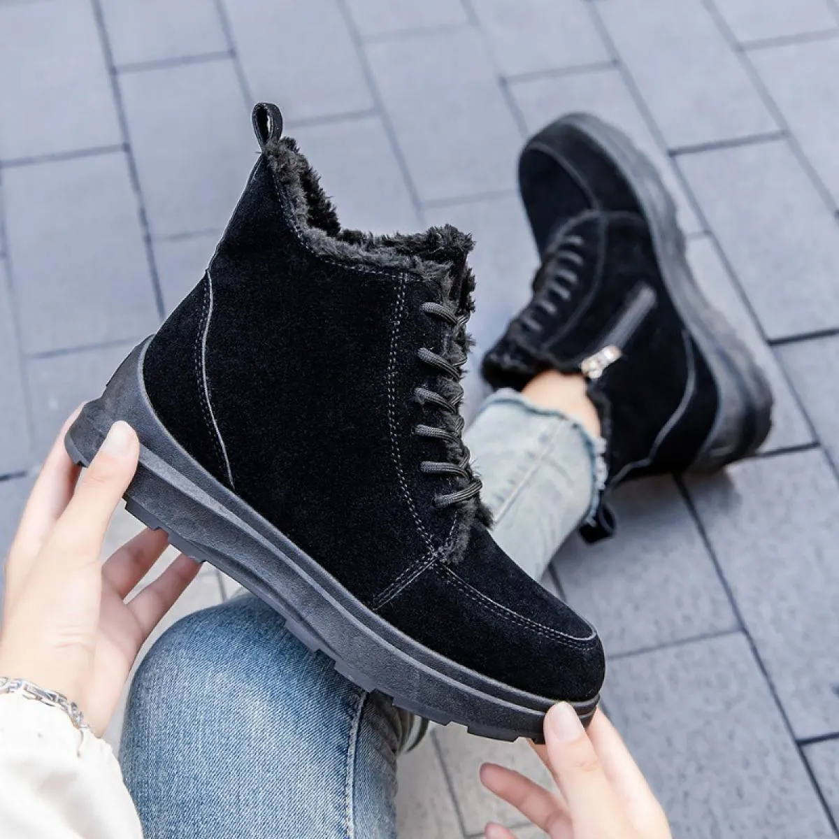 Nuove zeppe stivaletti da neve inverno casual caldo cerniera laterale scarpe con plateau per donna peluche antiscivolo calzature