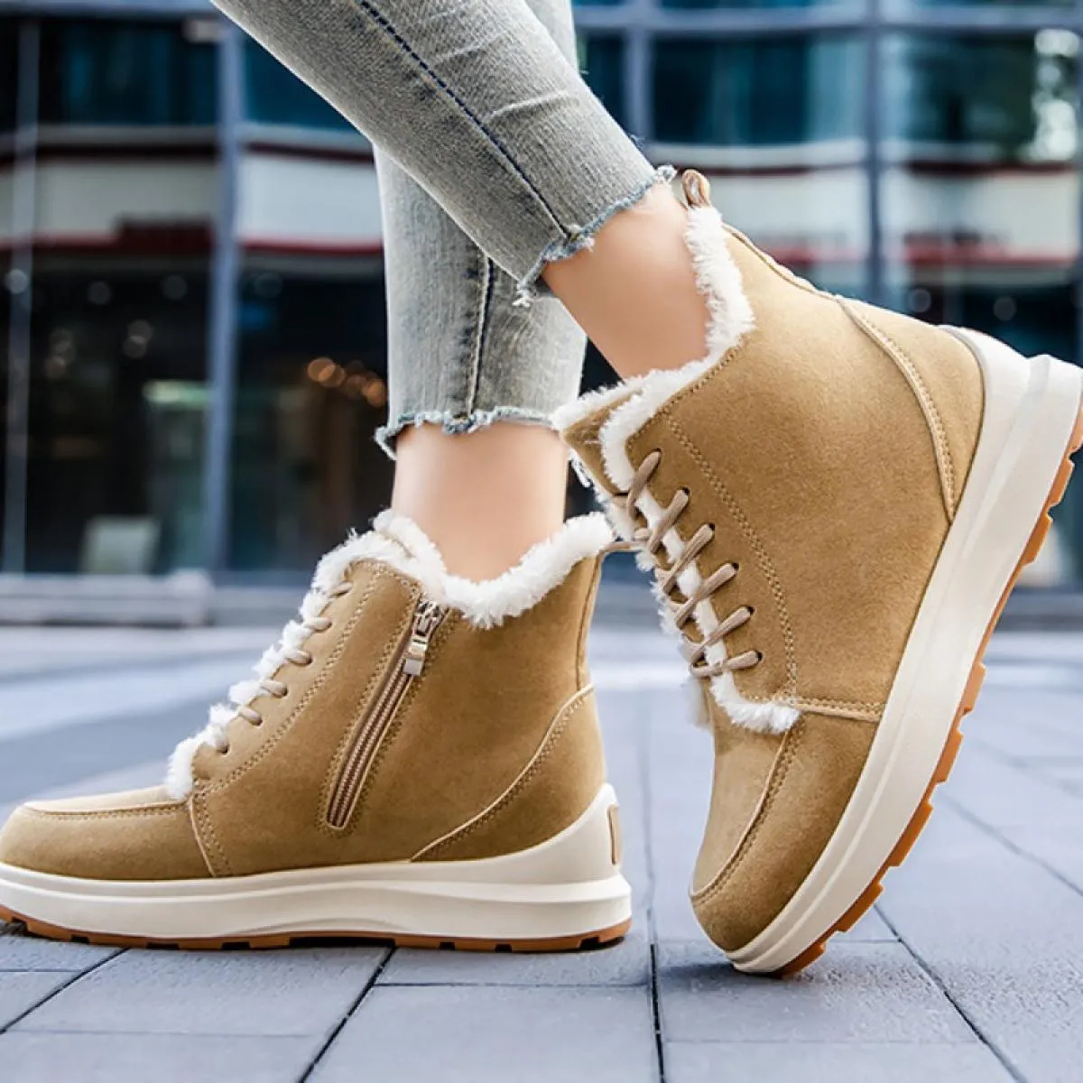 Nuove zeppe stivaletti da neve inverno casual caldo cerniera laterale scarpe con plateau per donna peluche antiscivolo calzature
