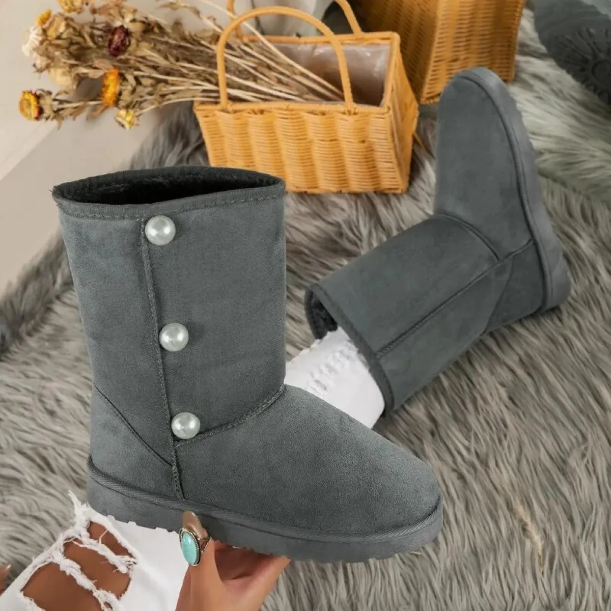 Nuovi stivali da neve con piattaforma donna 2023 stivaletti invernali in peluche spesso donna antiscivolo caldo cotone imbottito