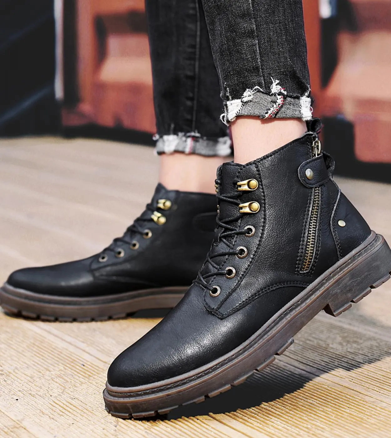 Nuovi stivali invernali Stivaletti stile britannico Stivali Martin di alta qualità Scarpe in pelle Stringate Stivali di sicurezz