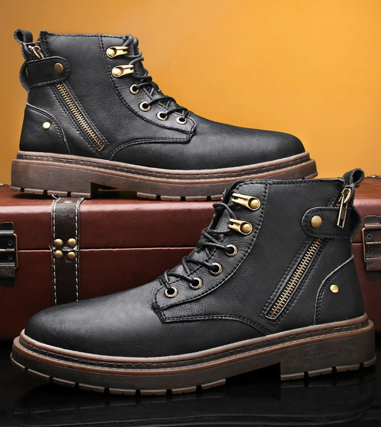 Nuovi stivali invernali Stivaletti stile britannico Stivali Martin di alta qualità Scarpe in pelle Stringate Stivali di sicurezz