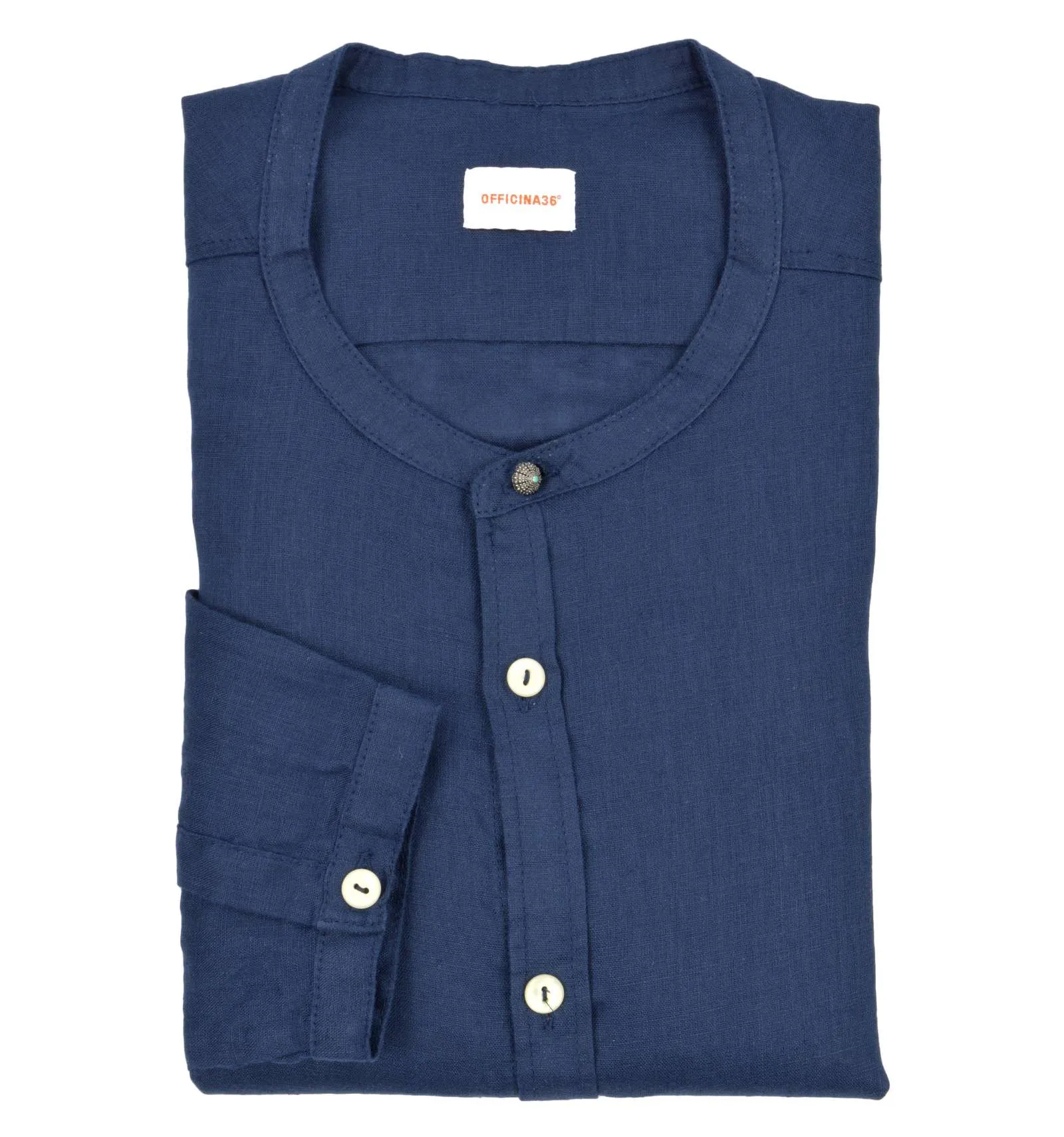 OFFICINA 36 uomo camicia collo coreano lino blu scuro 0373407780 BLU