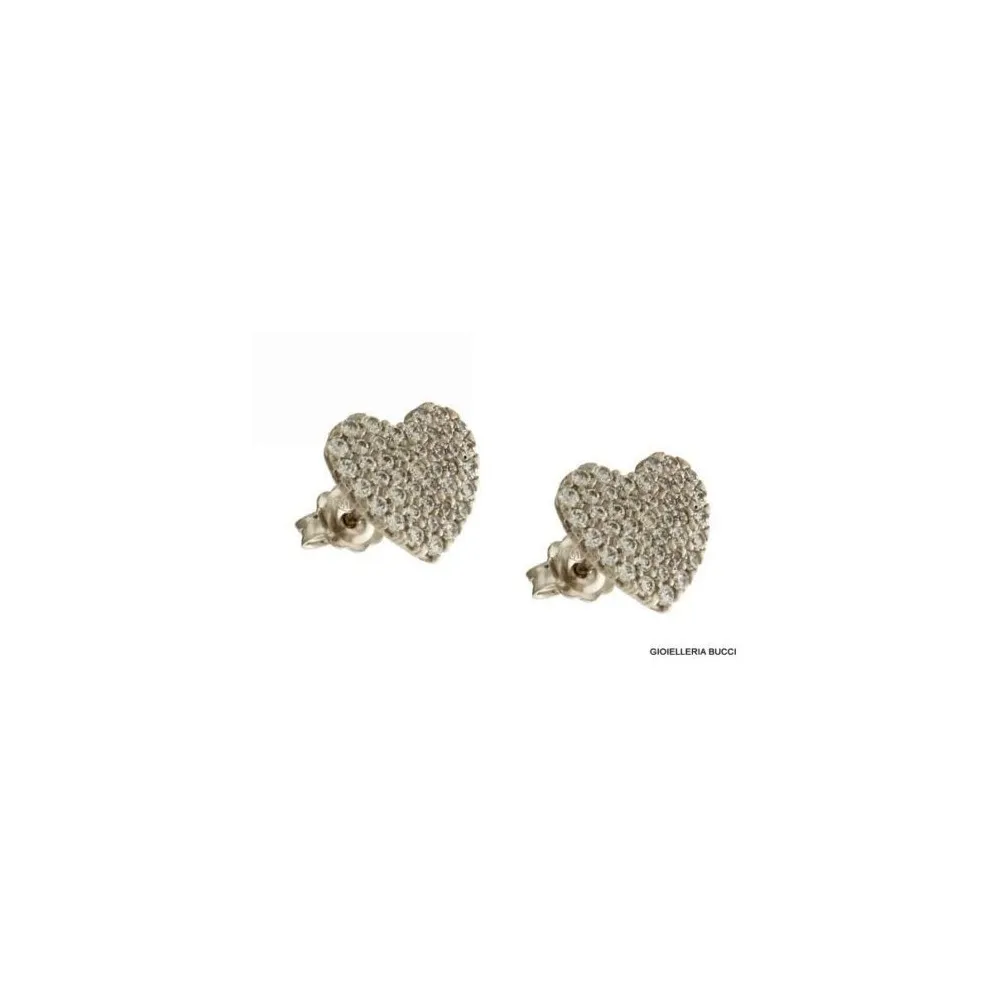 ORECCHINI CUORE IN ORO BIANCO 18 KT CON ZIRCONI