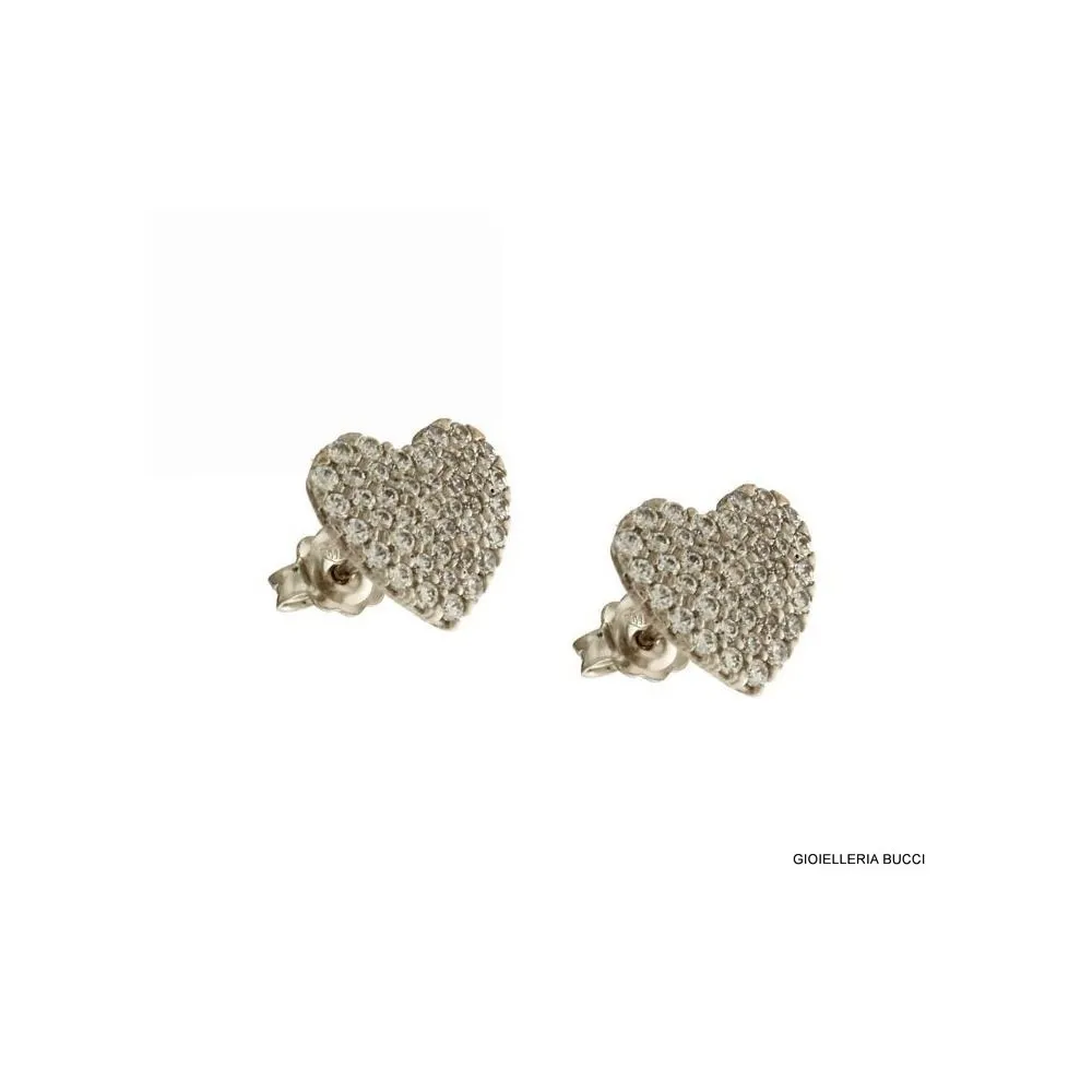 ORECCHINI CUORE IN ORO BIANCO 18 KT CON ZIRCONI