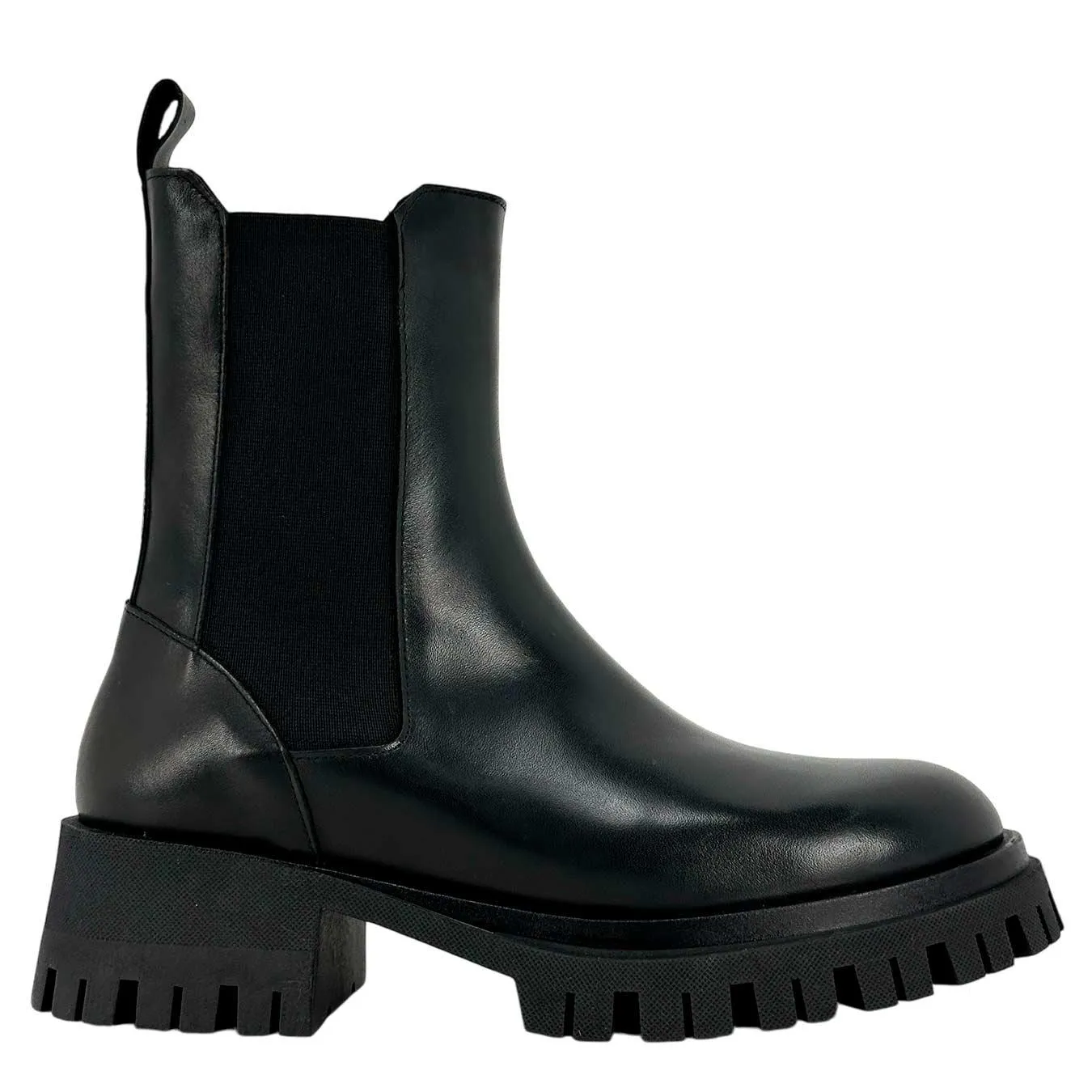 Ovyé Stivale Chelsea Donna, Elastici Laterali, Pelle, Nero