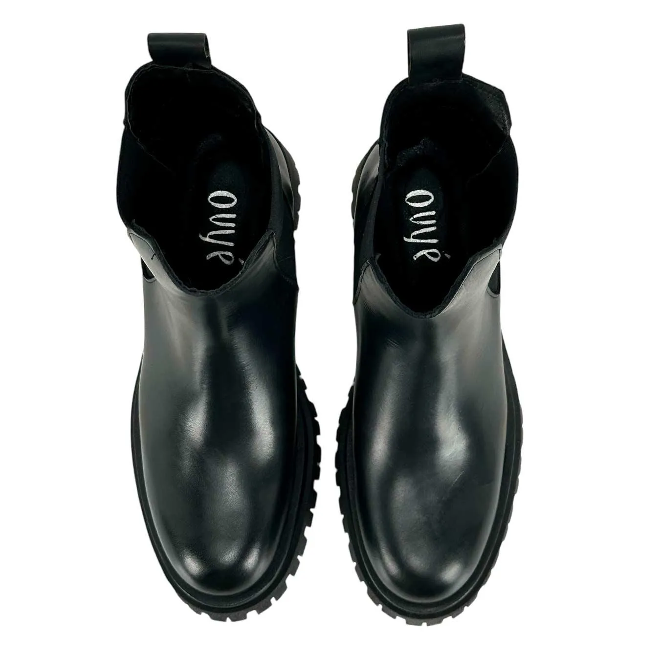 Ovyé Stivale Chelsea Donna, Elastici Laterali, Pelle, Nero