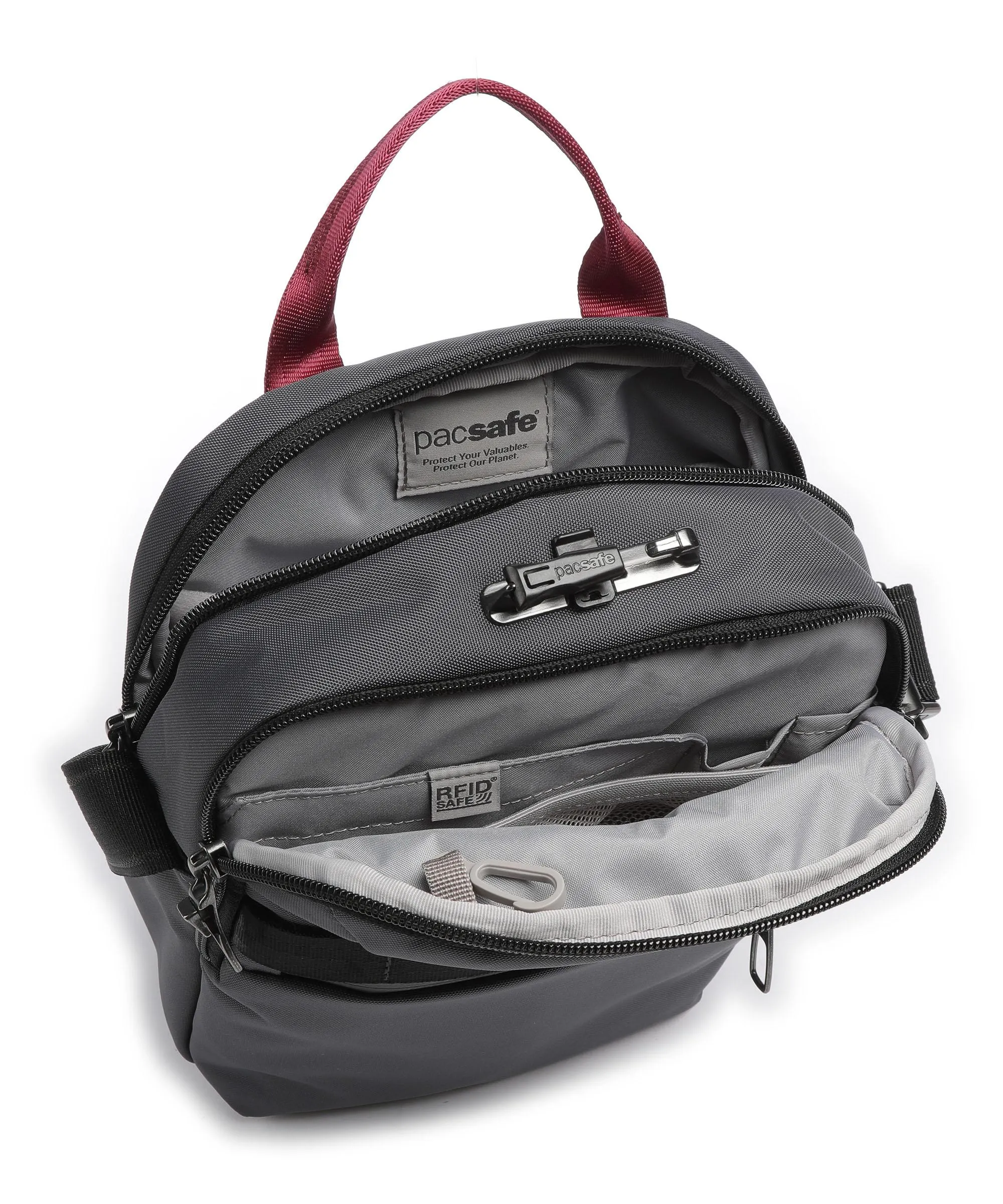  Pacsafe Metrosafe X vertical Borsa a tracolla 10″ poliestere riciclato grigio scuro  