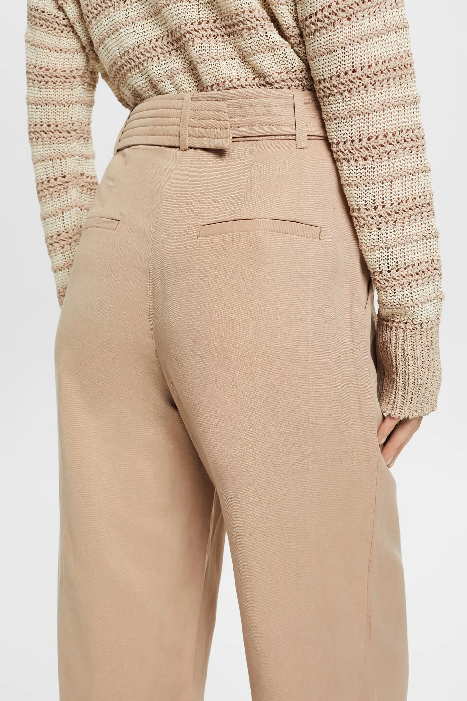 Pantaloni a gamba larga e vita alta in misto lino con cintura