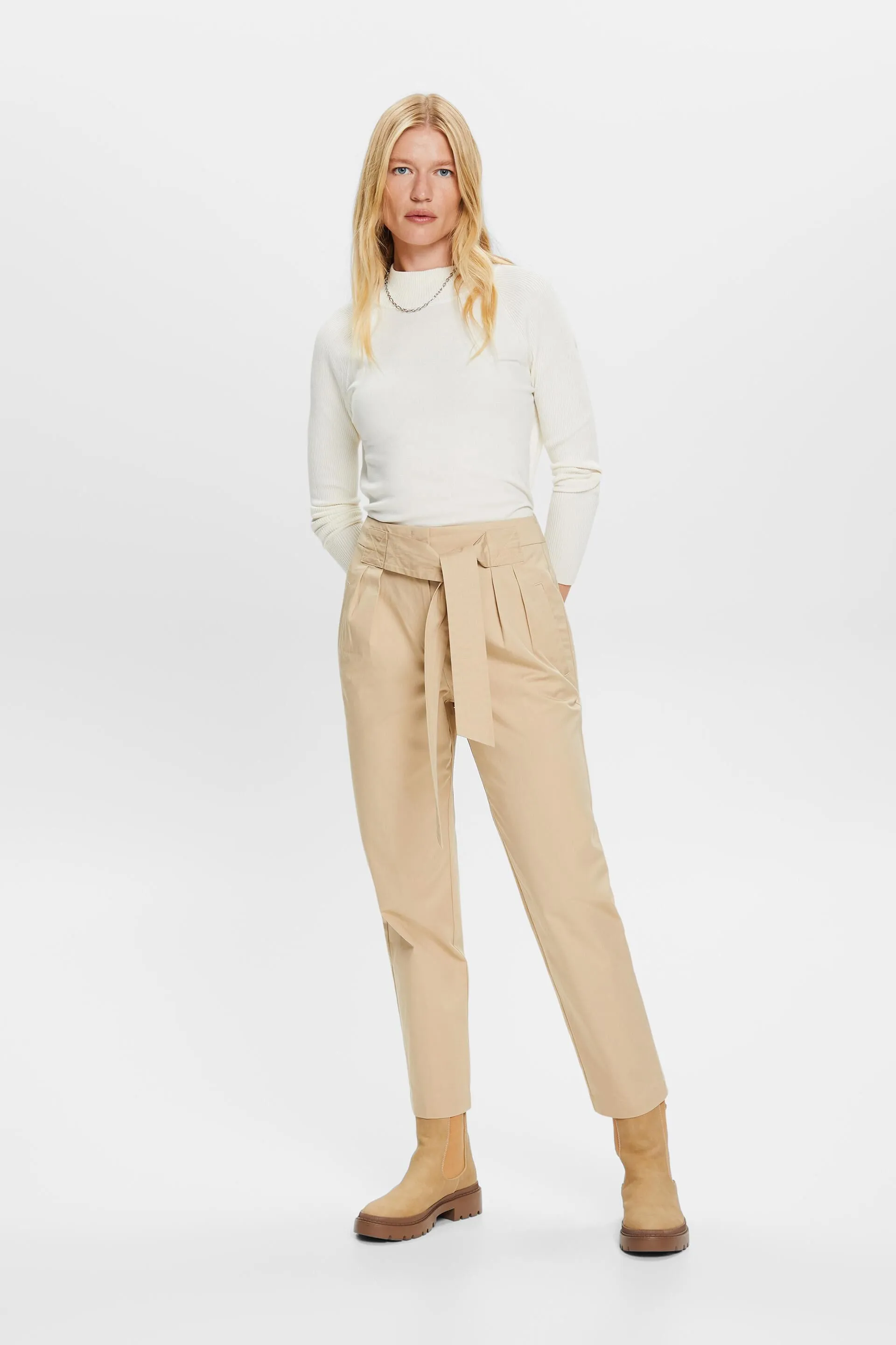 Pantaloni chino con cintura fissa, 100% cotone