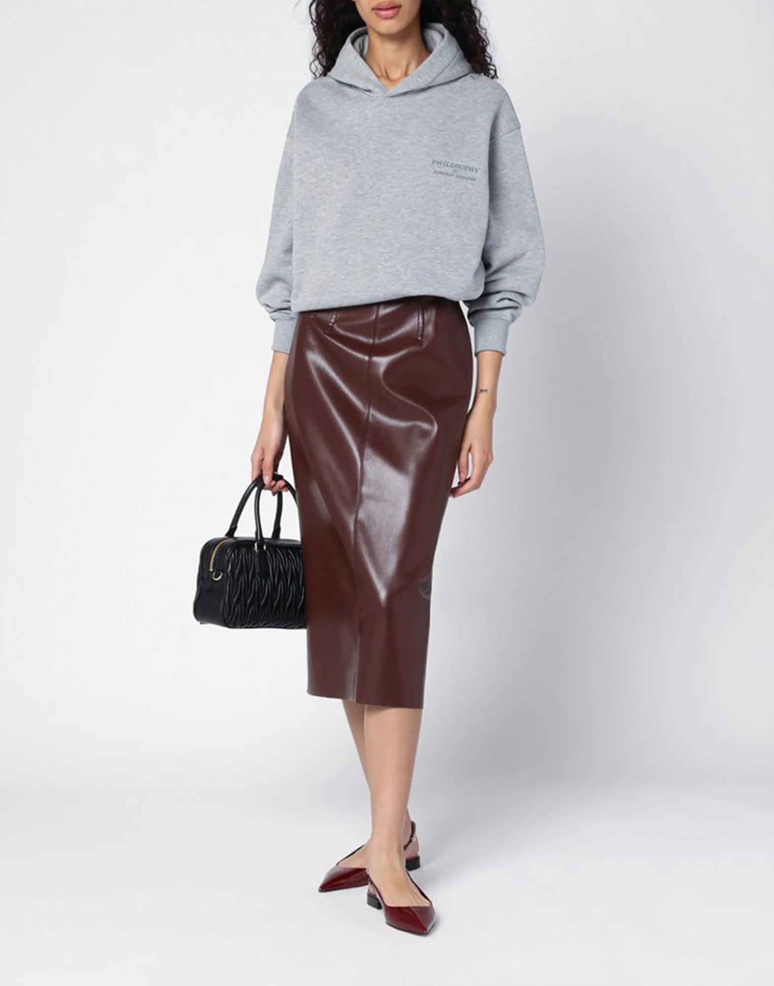 PHILOSOPHY Gonna Midi in Ecopelle Marrone