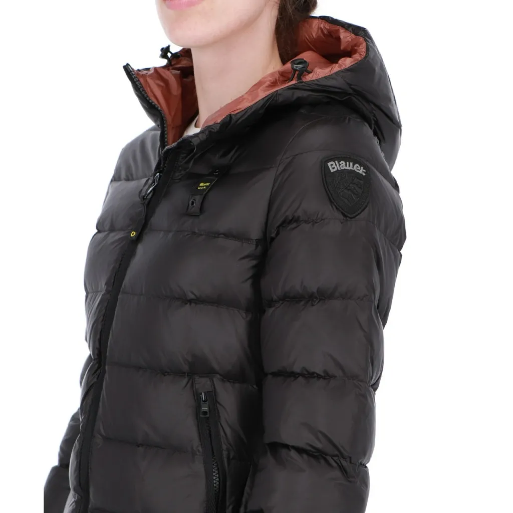 Piumino Blauer Usa Donna Lungo Cappuccio Trench 999RU NERO
