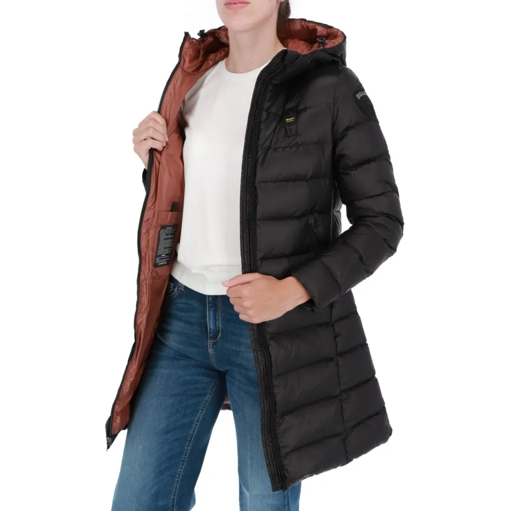 Piumino Blauer Usa Donna Lungo Cappuccio Trench 999RU NERO