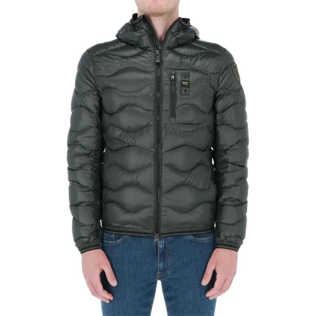 Piumino Blauer Usa Uomo Impuntura Onda Cappuccio 678 VERDE