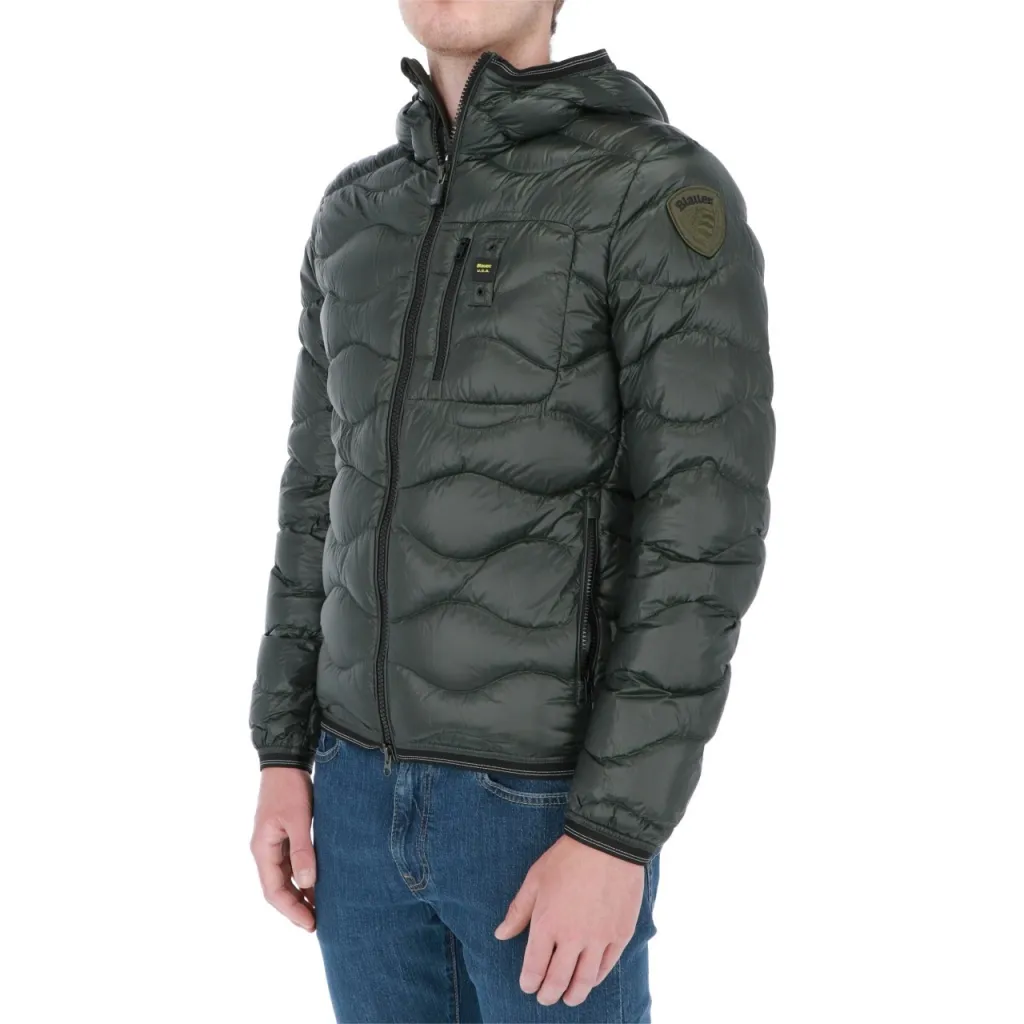 Piumino Blauer Usa Uomo Impuntura Onda Cappuccio 678 VERDE