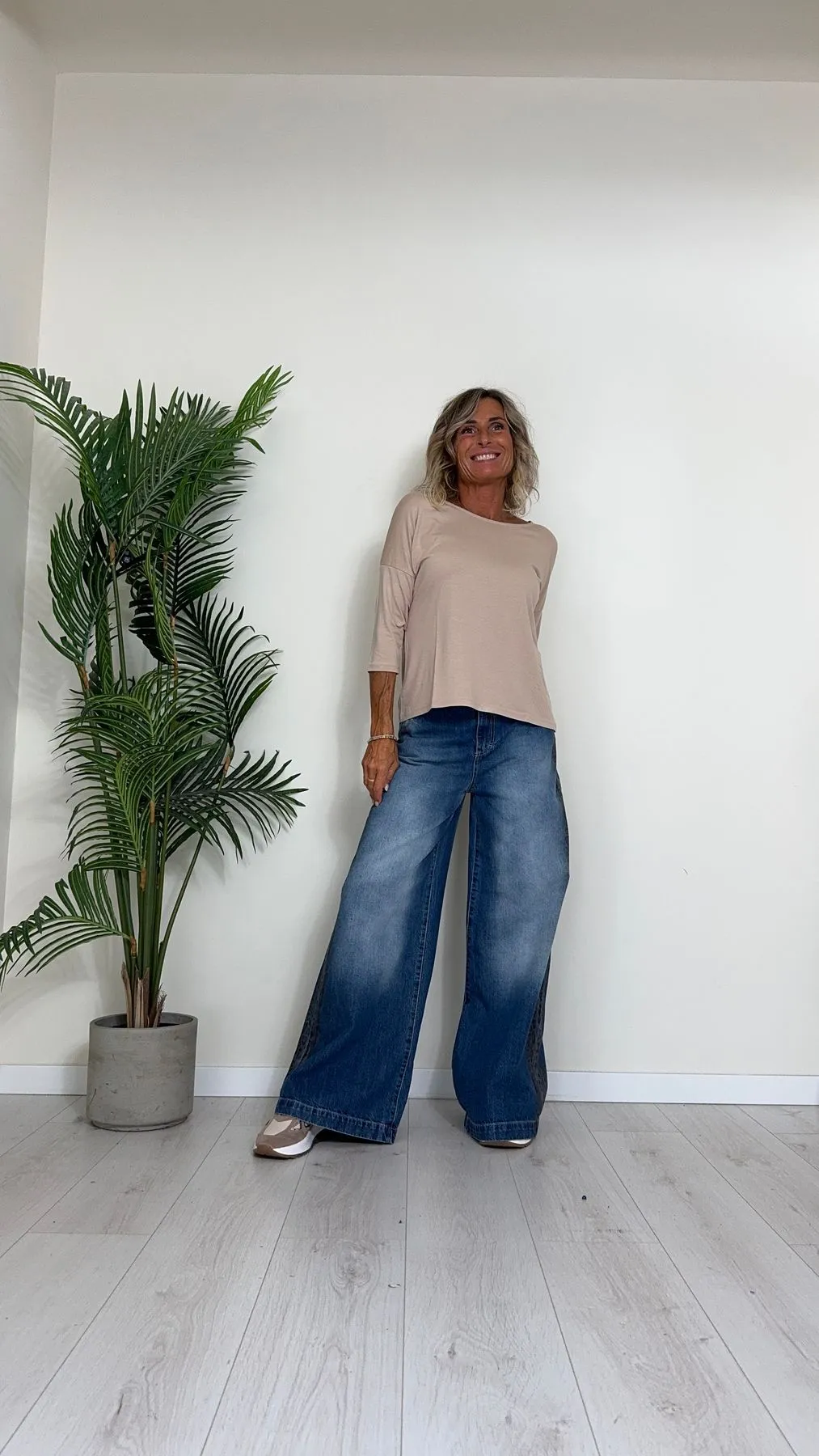 PLEASE - P3BZEH0W8N - JEANS PALAZZO DOPPIE BANDE LATERALI ANIMALIER