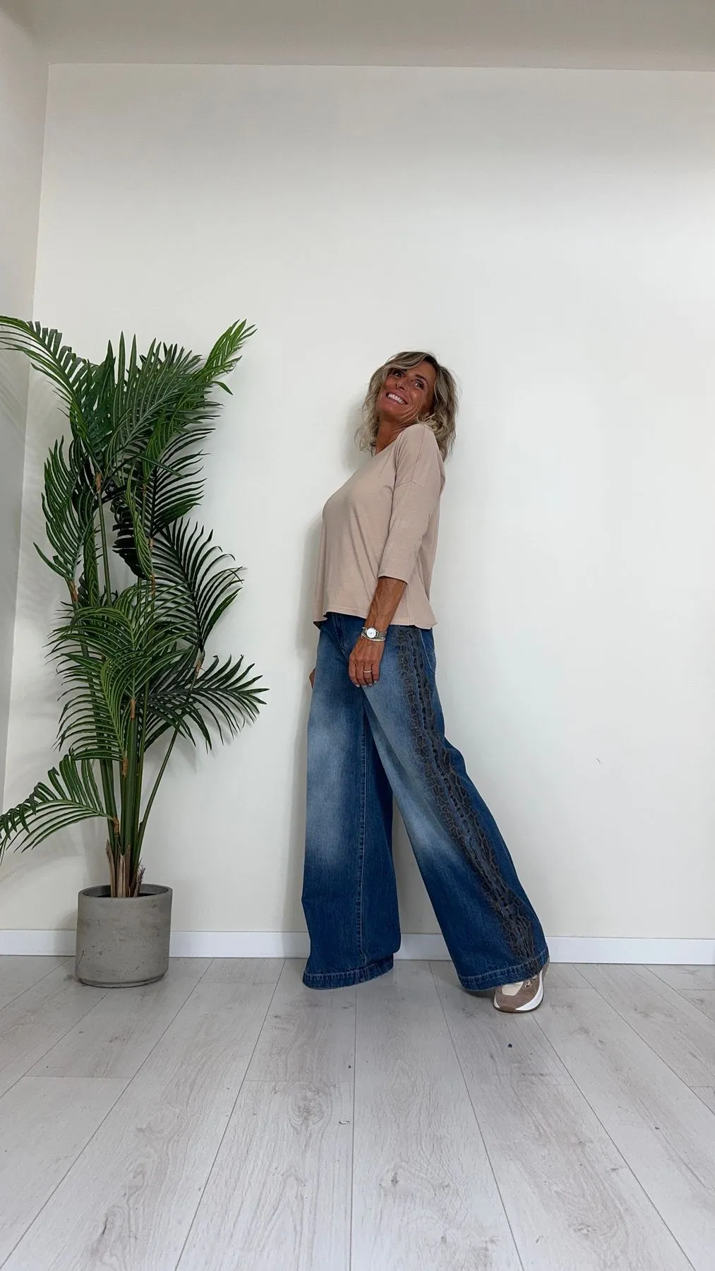 PLEASE - P3BZEH0W8N - JEANS PALAZZO DOPPIE BANDE LATERALI ANIMALIER