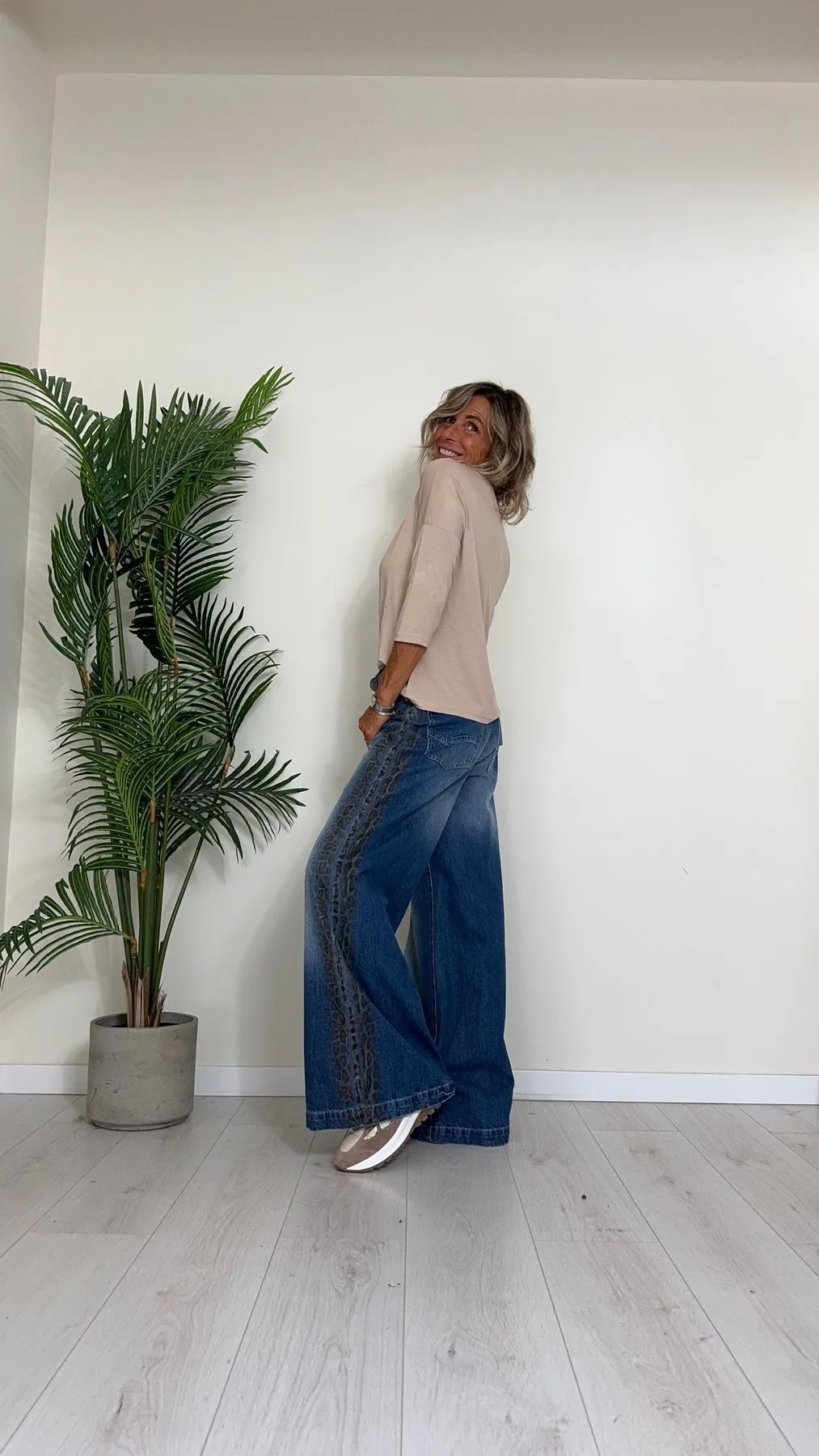 PLEASE - P3BZEH0W8N - JEANS PALAZZO DOPPIE BANDE LATERALI ANIMALIER