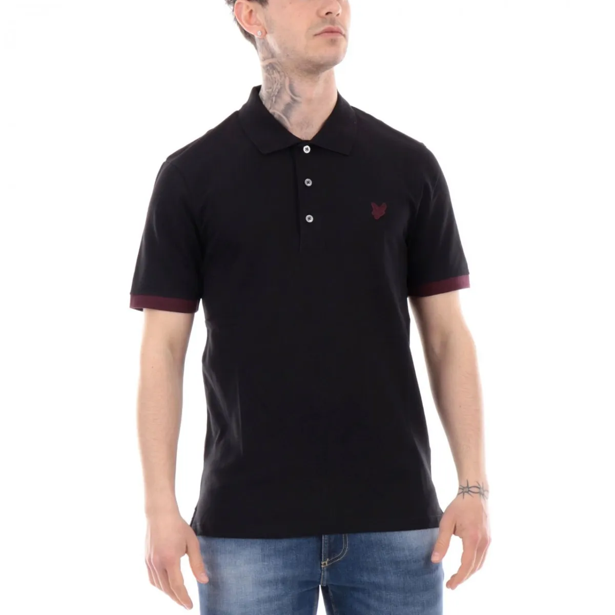 Polo Con Dettagli A Contrasto Black / Burgundy