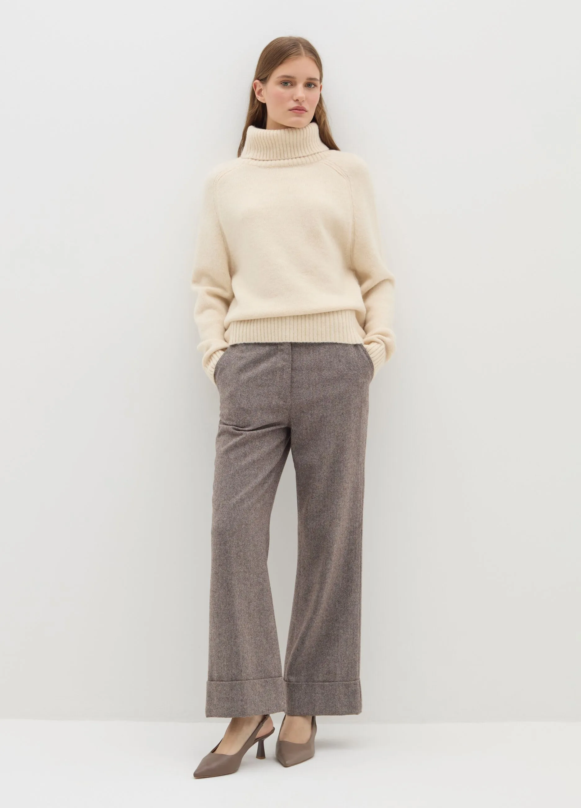 Pullover a collo alto in alpaca e lana