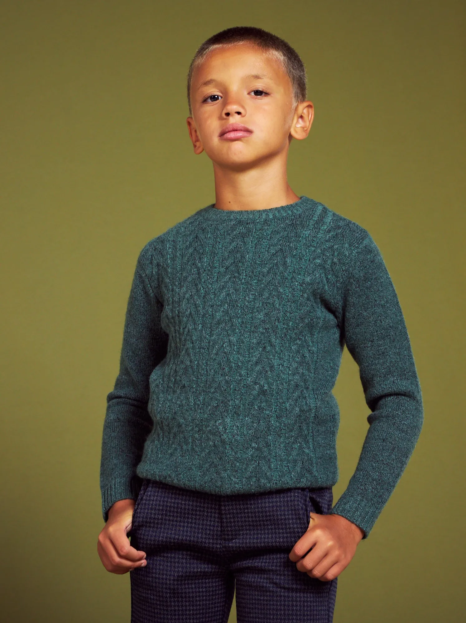 Pullover in maglia con lavorazione a trecce - VERDE