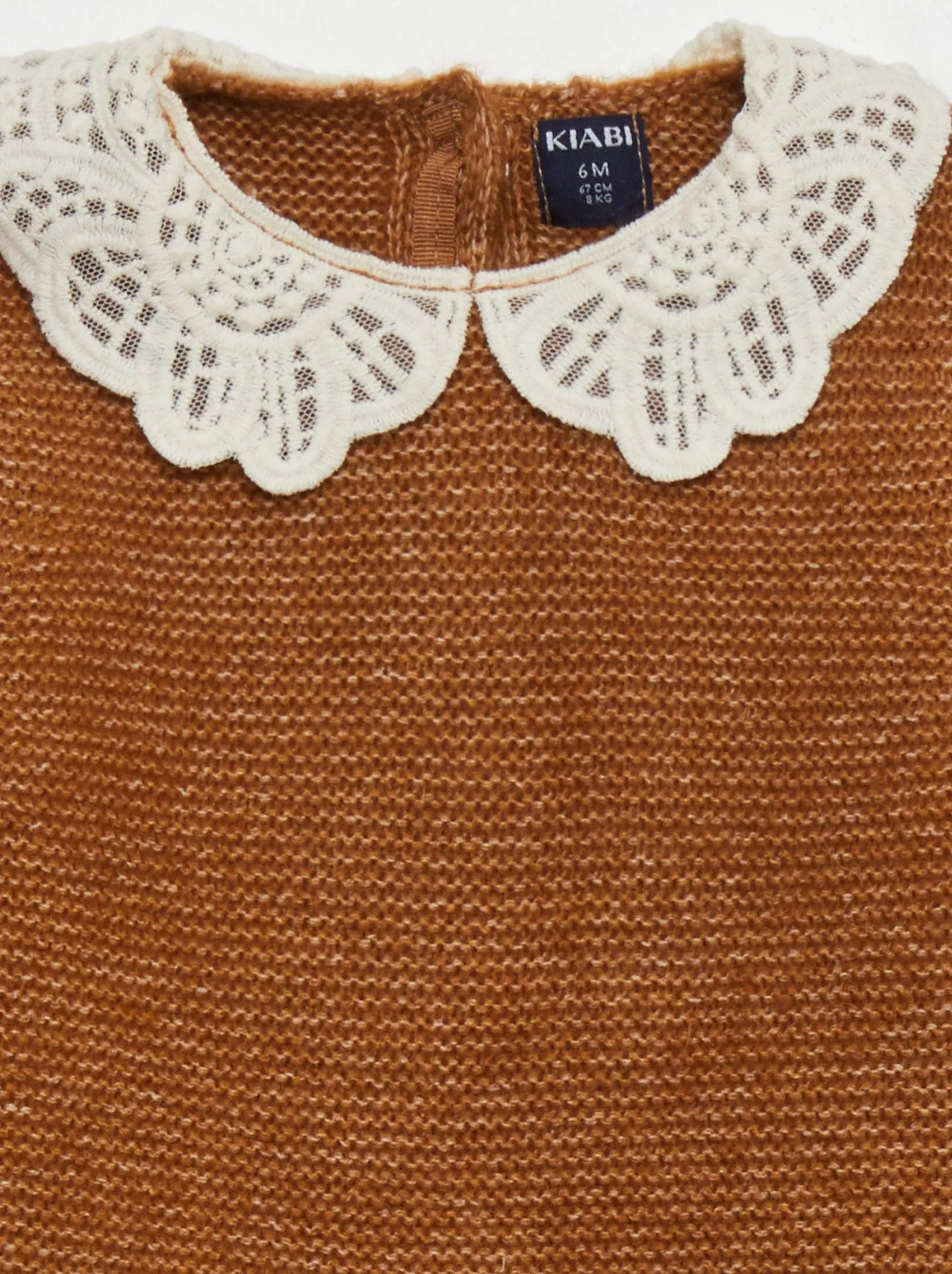Pullover in maglia punto legaccio con colletto fantasia - MARRONE