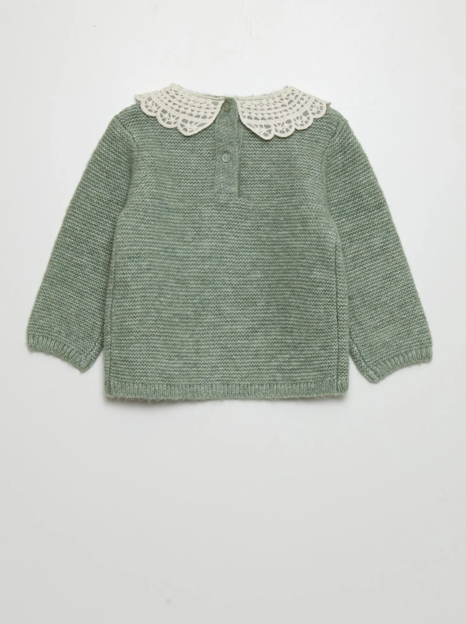 Pullover in maglia punto legaccio con colletto fantasia - VERDE