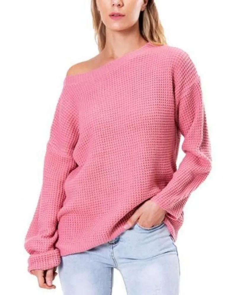 Pullover Maglione Donna Tinta Unita Slash Neck Autunno Inverno Lavorato A Maglia Ju
