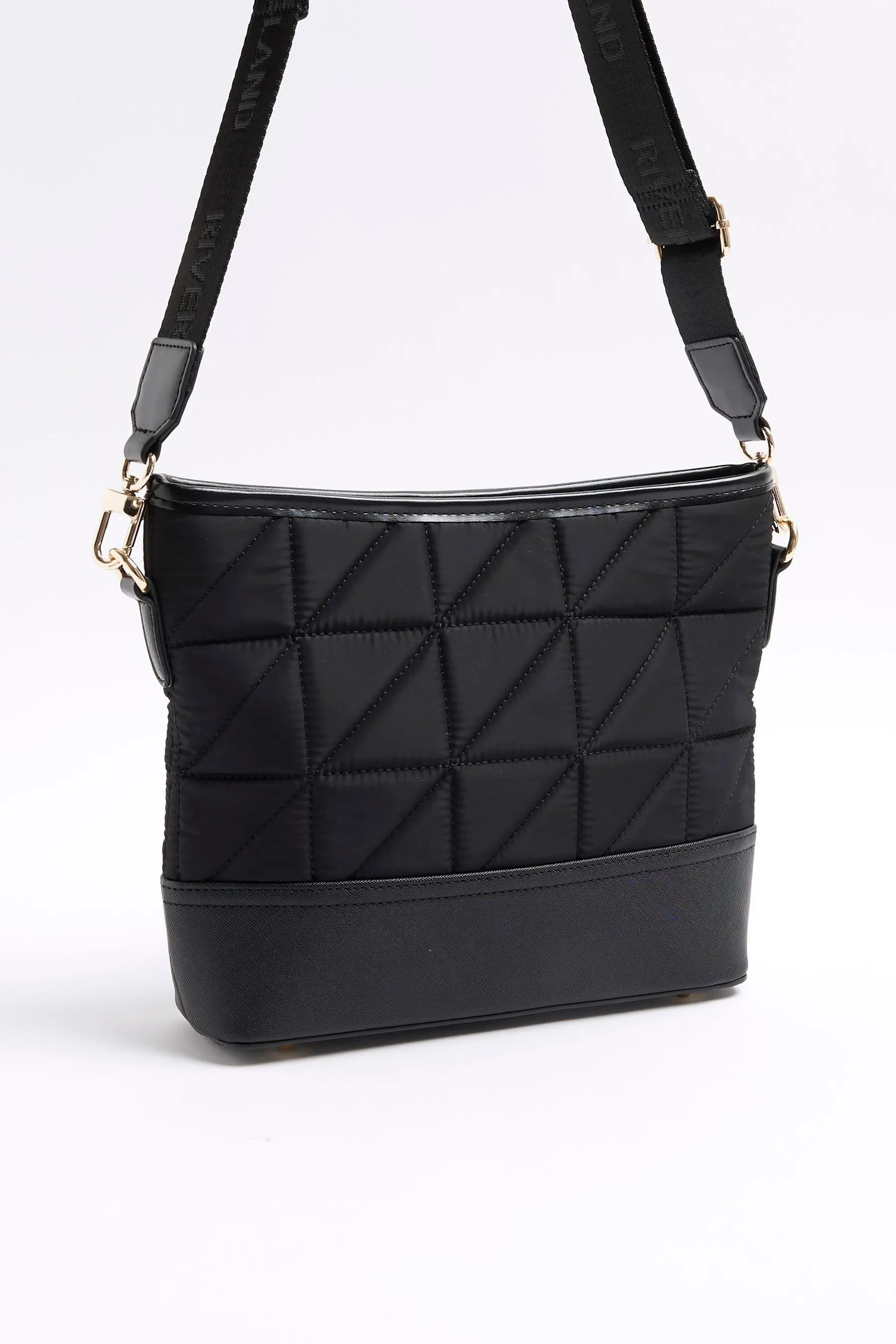 River Island - Borsa a tracolla a secchiello trapuntato in tela