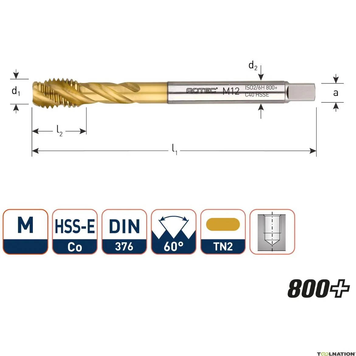 Rotec 330.3000TC HSS-E 800+ maschiatura a macchina BL DIN 376C/40° M30x3,5 TiN