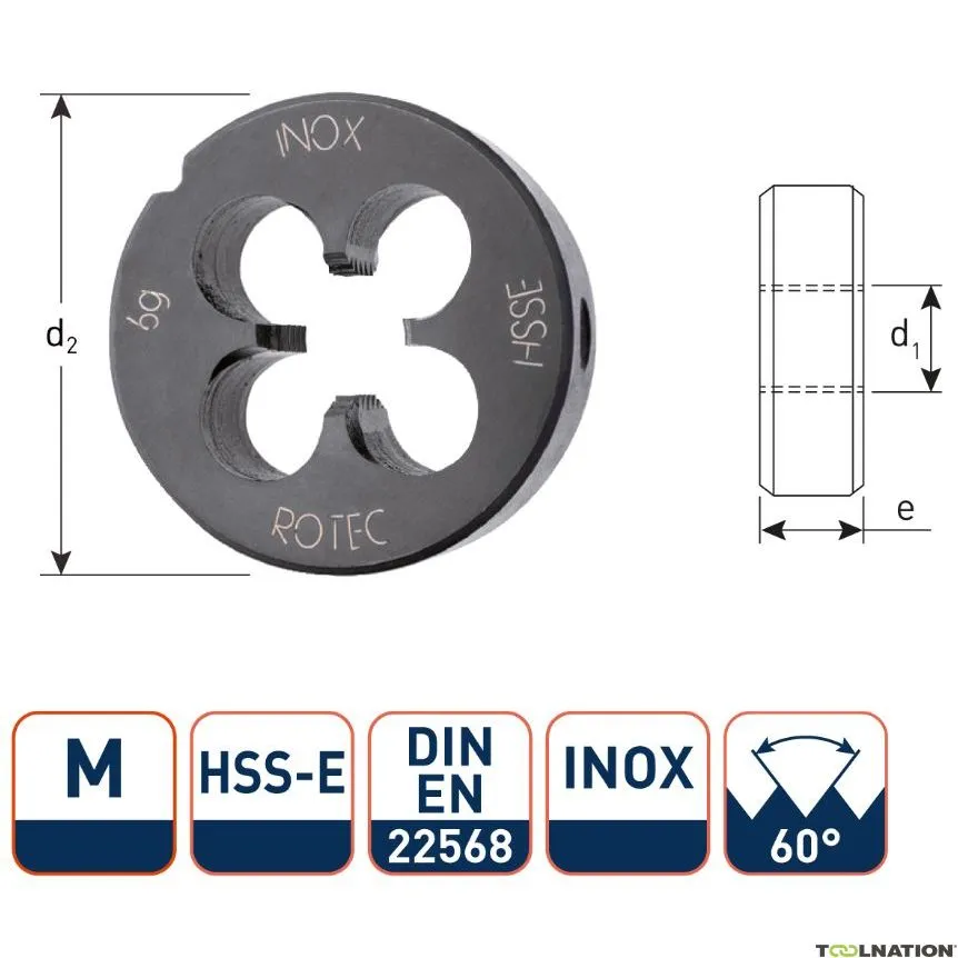 Rotec 360.2000B Piastra da taglio rotonda HSSE/INOX DIN 223 Metric M20x2,5