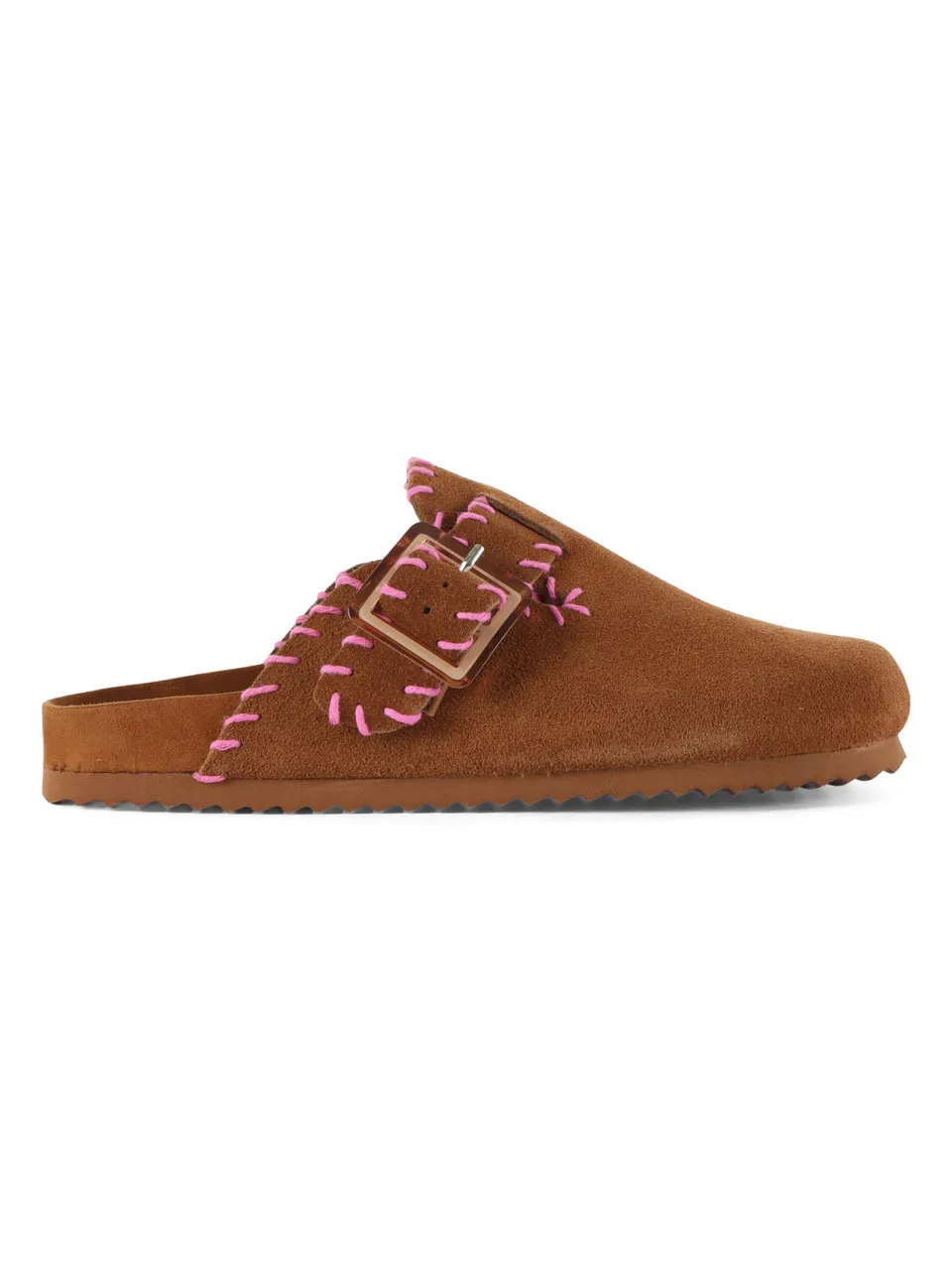 Sabot in suede con dettagli a contrasto
