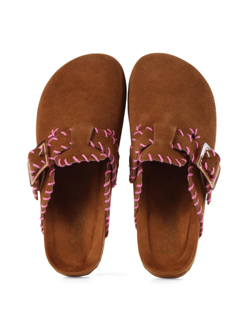 Sabot in suede con dettagli a contrasto