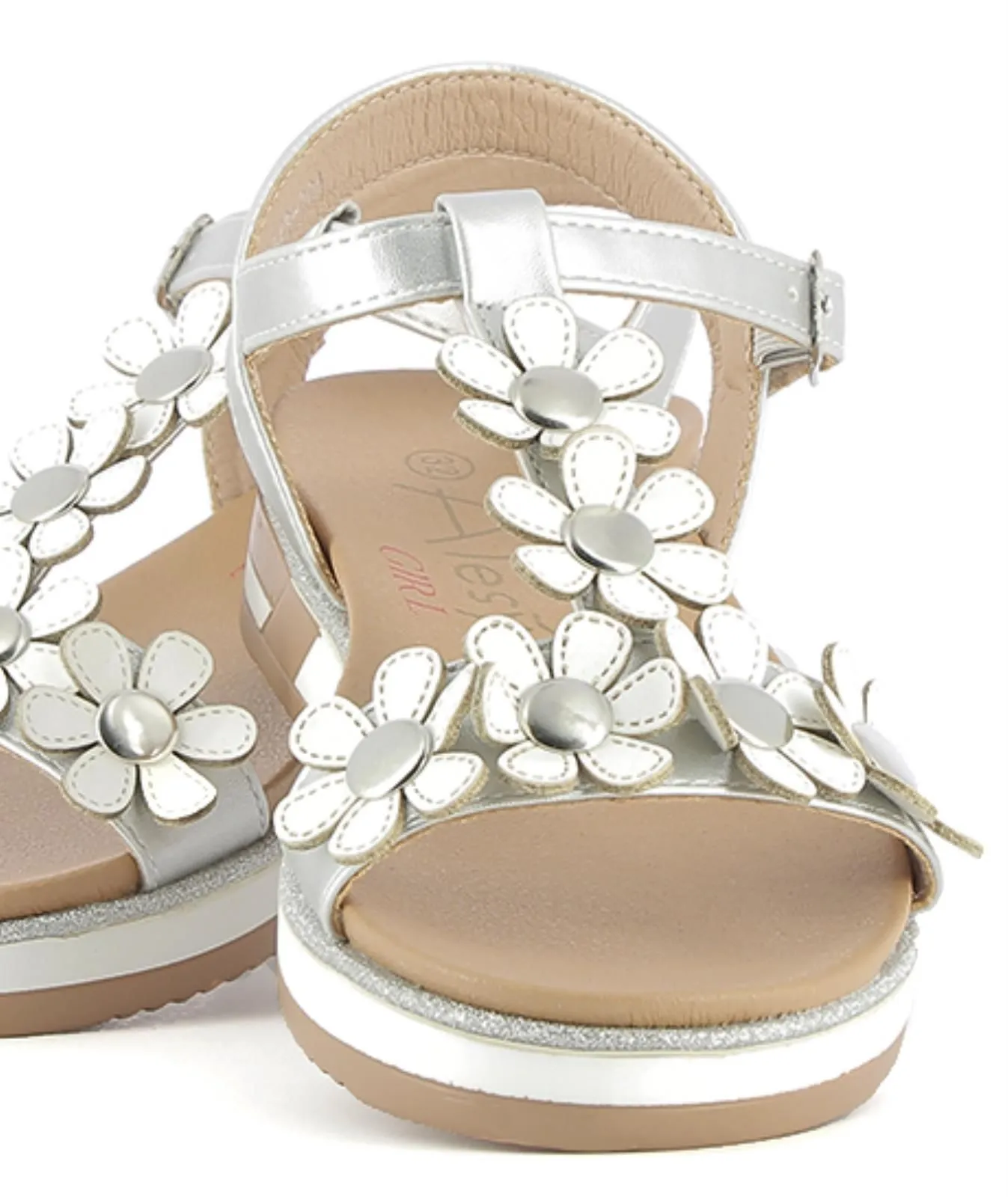 Sandali argento con fiori