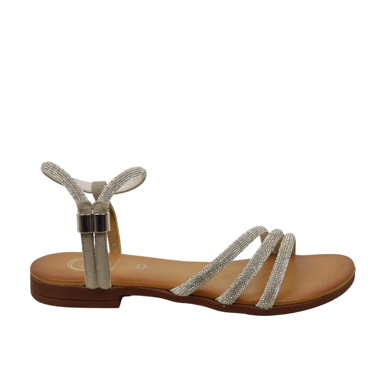 Sandali Donna Argento in Pelle con Strass Made in Italy