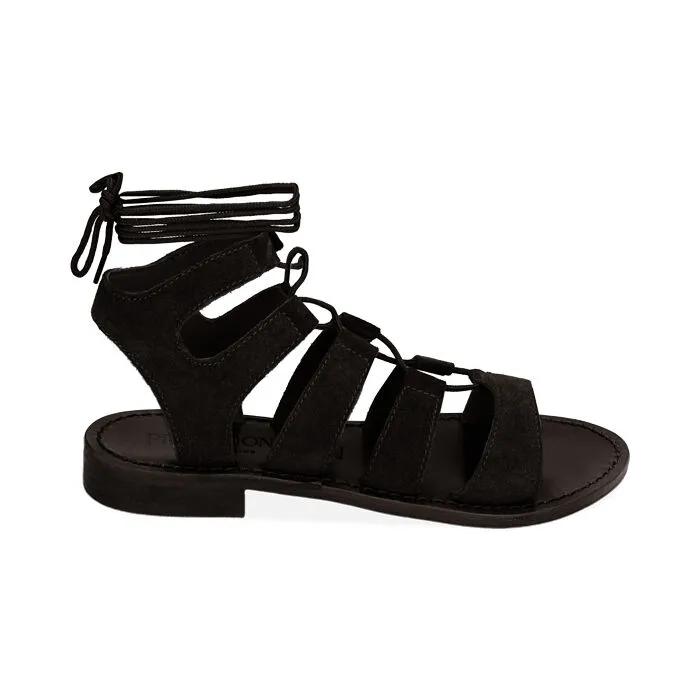 Sandali gladiator neri in camoscio