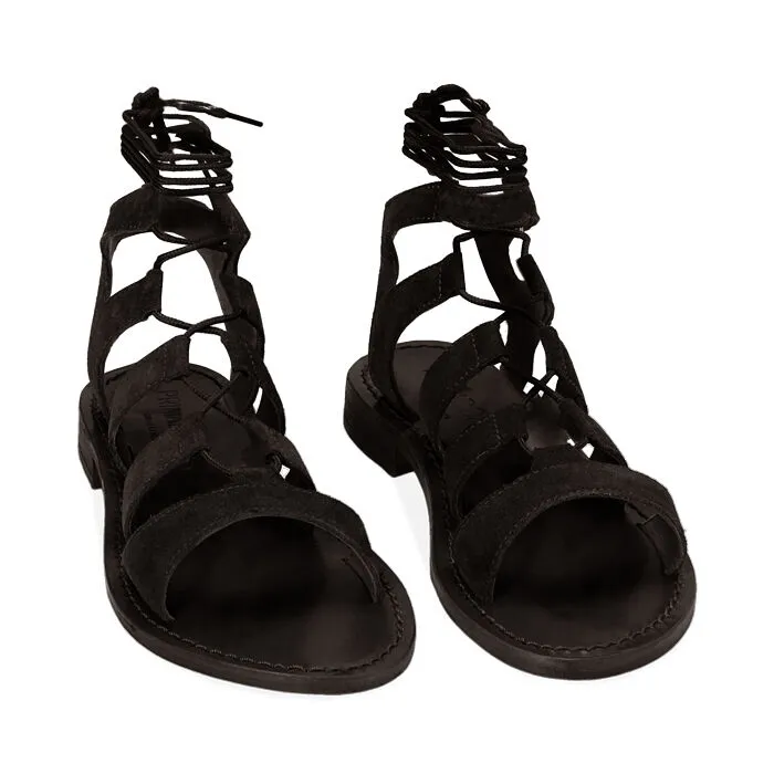 Sandali gladiator neri in camoscio