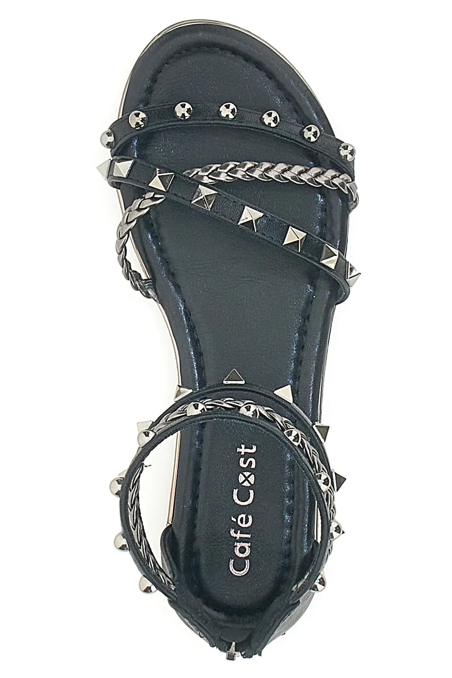 Sandali Neri Flat Con Borchie Cafe' Cost 1404