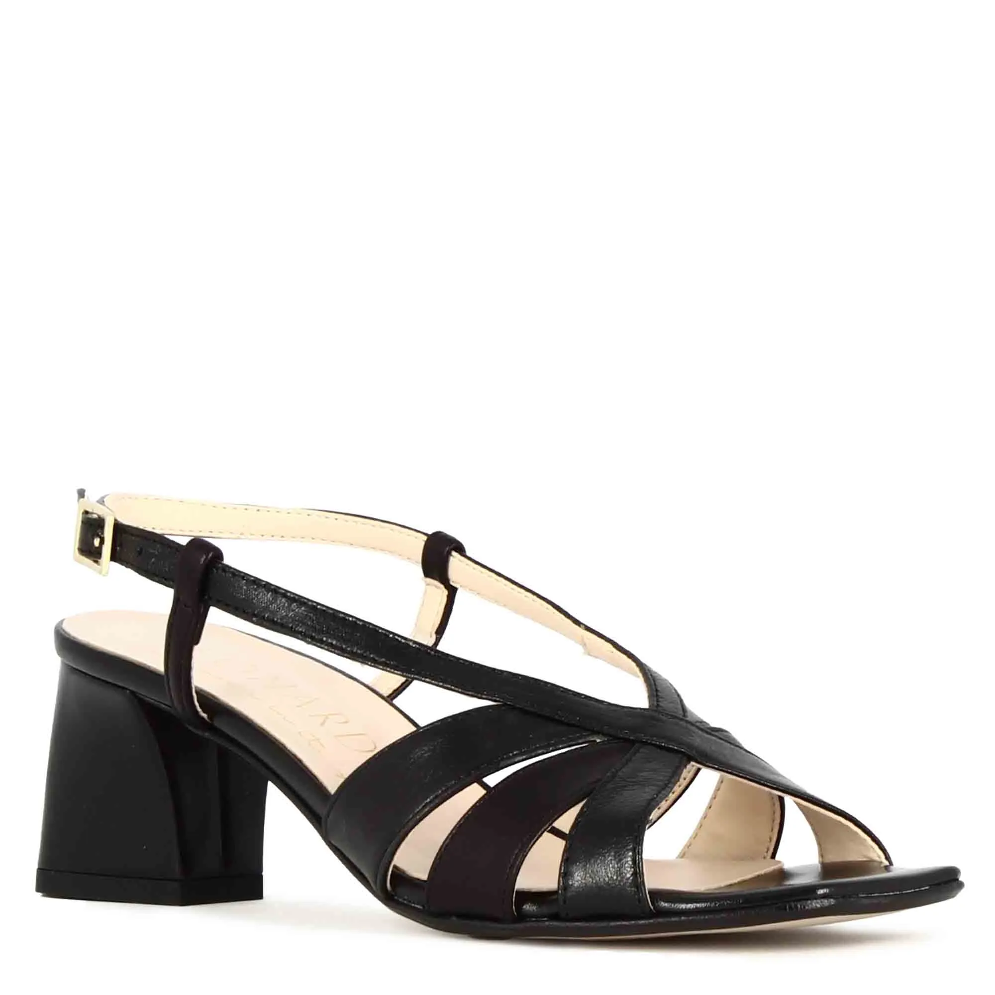 Sandalo da donna classico in pelle colore nero con fasce