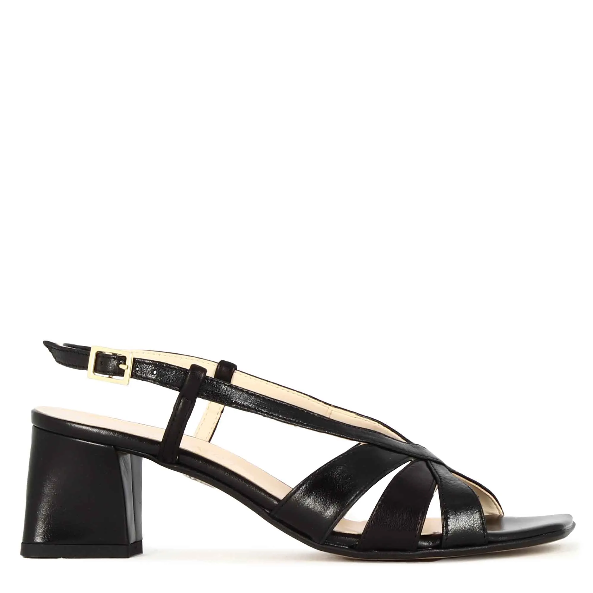 Sandalo da donna classico in pelle colore nero con fasce