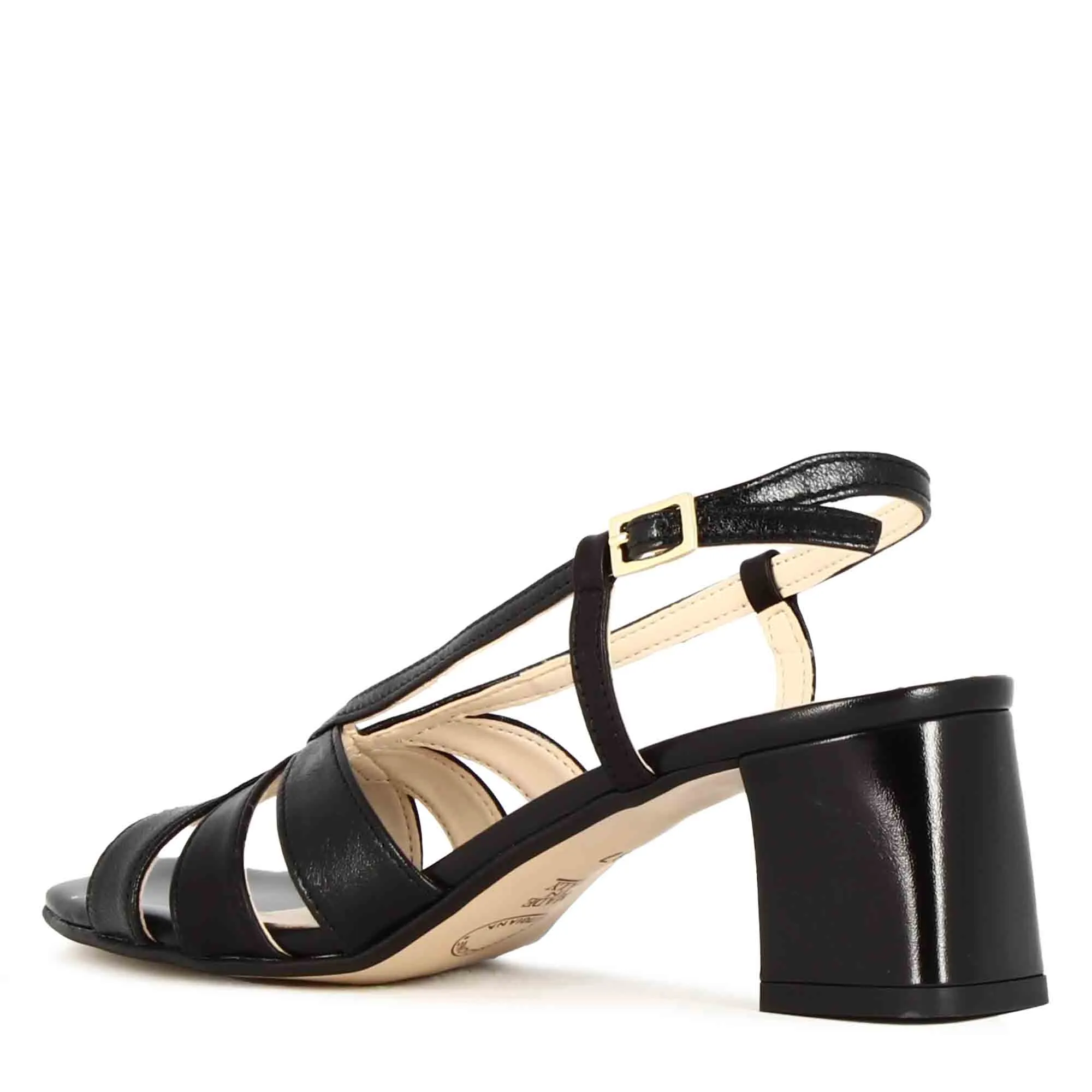 Sandalo da donna classico in pelle colore nero con fasce