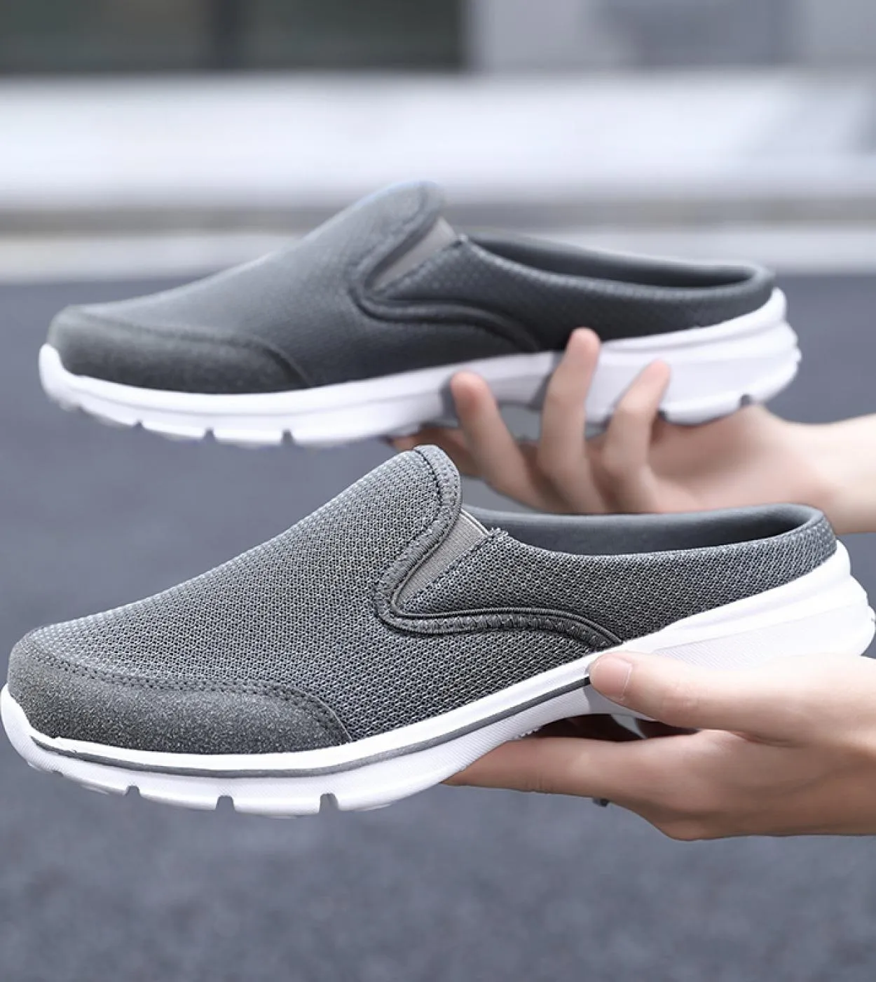 Scarpe casual da uomo New Summer Trend Mesh Traspirante Mezze scarpe da uomo Slip On Mezze pantofole nere Calzature maschili Cas