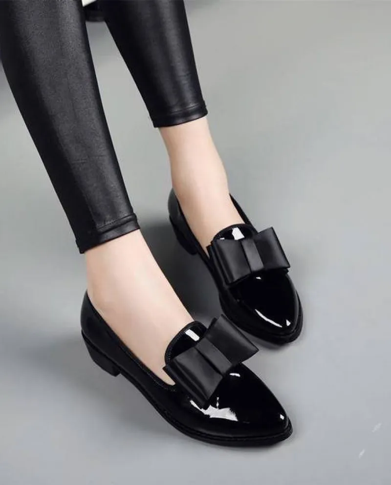 Scarpe da donna a punta tinta unita Scarpe basse con nodo a farfalla Tacchi alti Moda Slip On Scarpe da donna con tacco quadrato